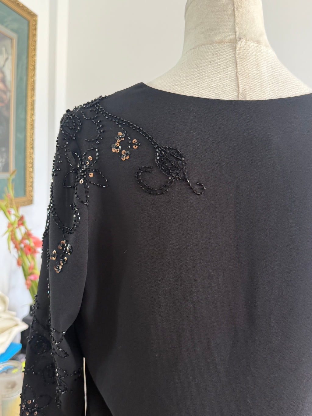 Black Embellished Floral Blouse