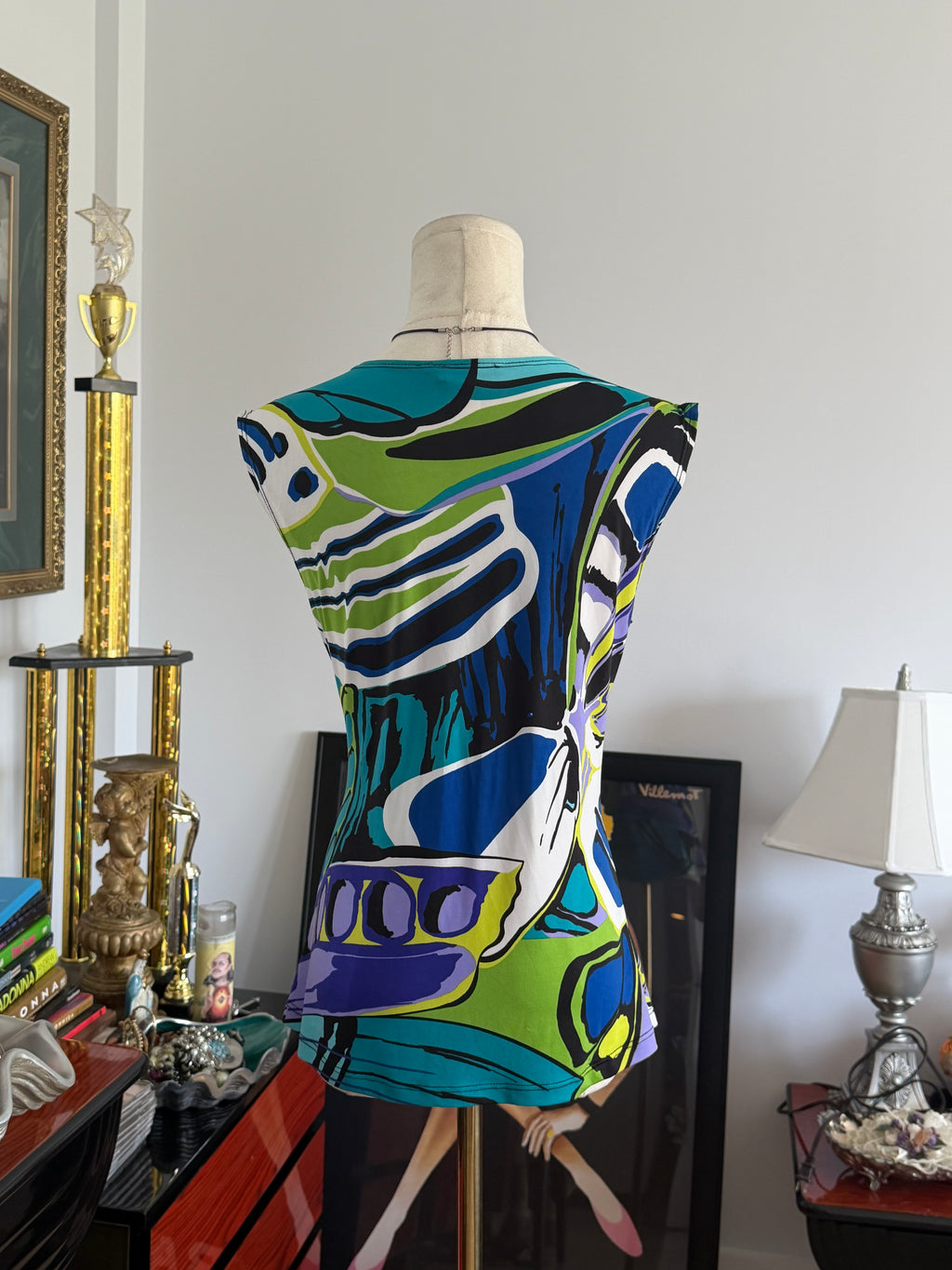 y2k abstract mod print drape top M
