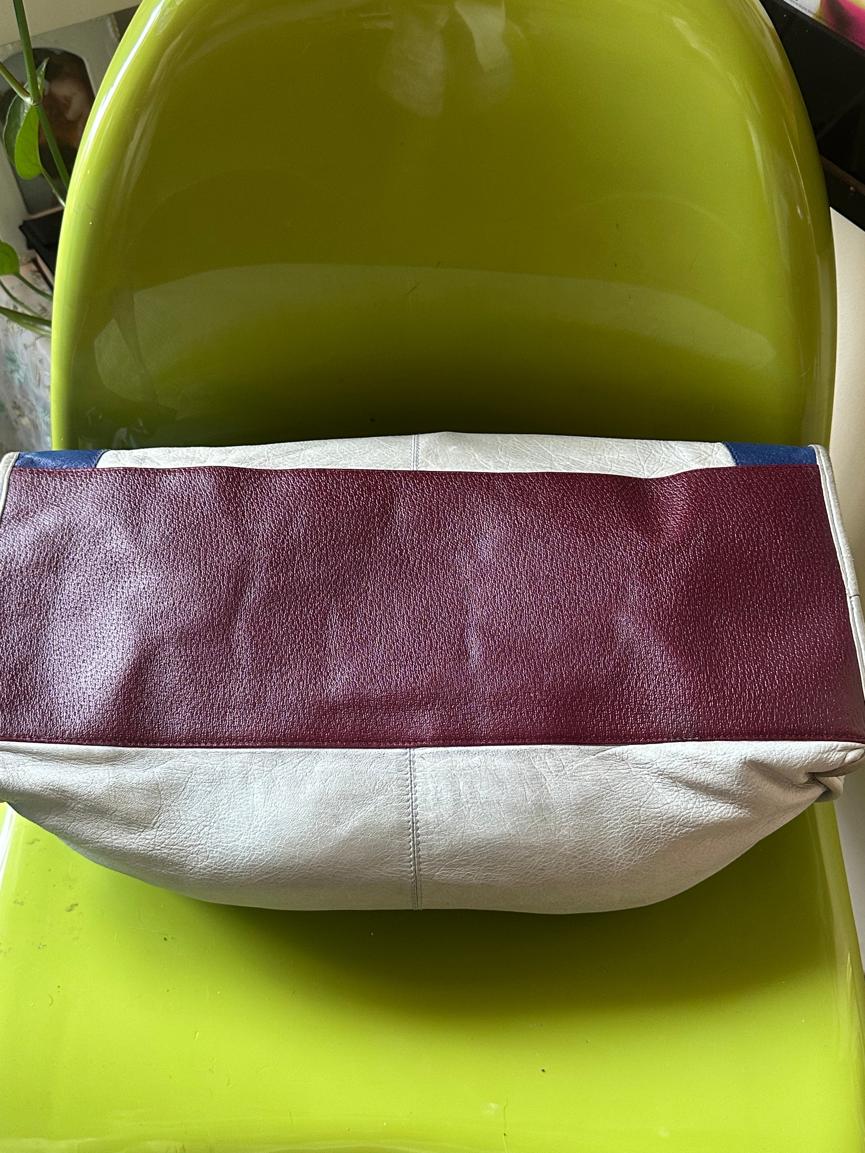 Balenciaga City Bag – Tricolor Cream, Burgundy & Navy (Giant Weekender Size)