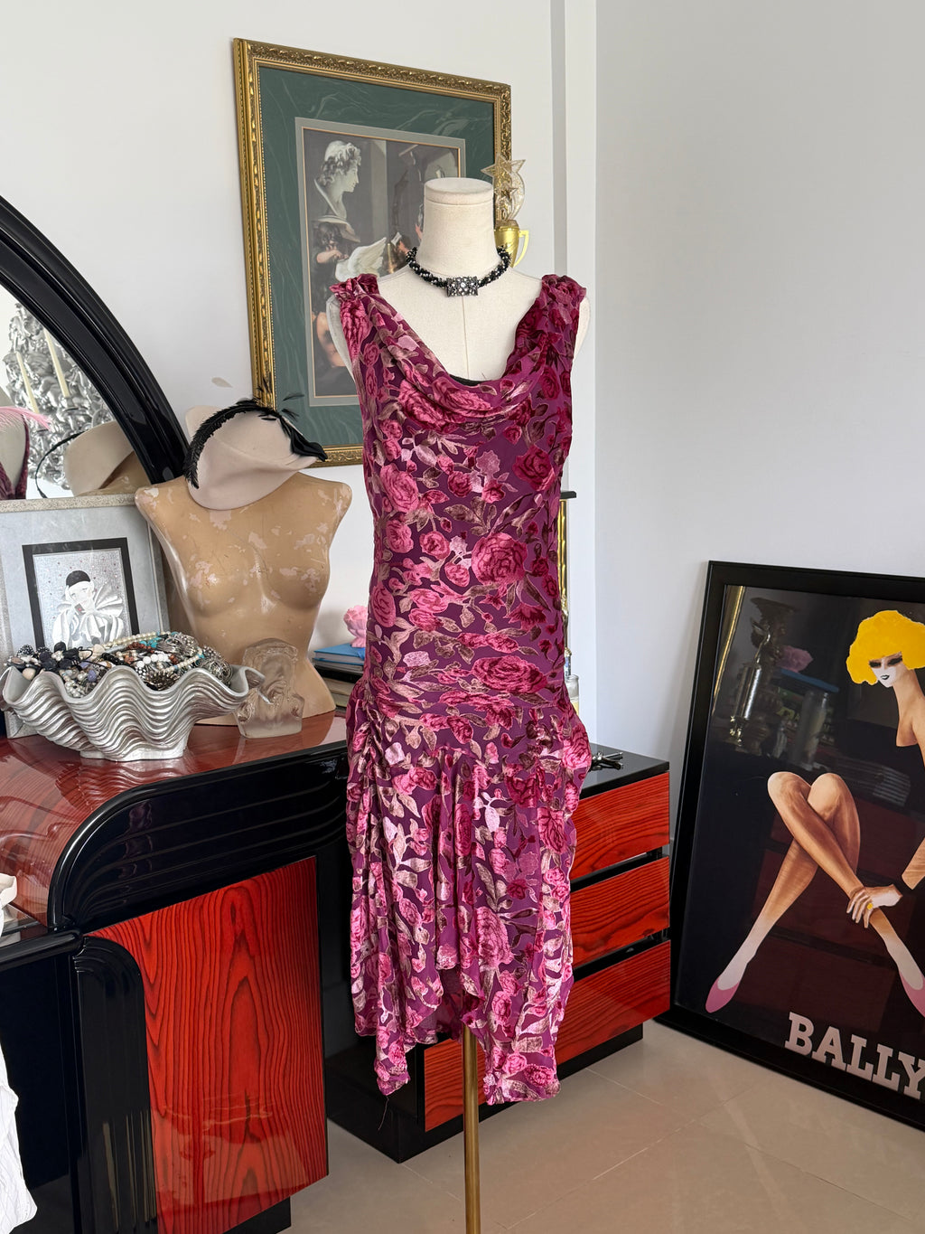 Vintage Vintage Vantage Burnout Velvet Rose Dress M