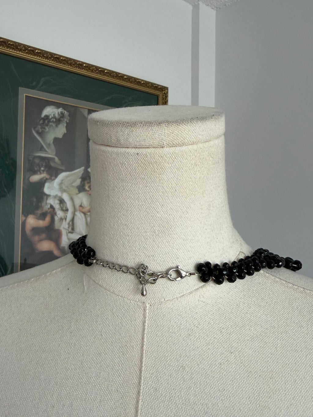 Vintage Black Beaded Statement Bib Necklace