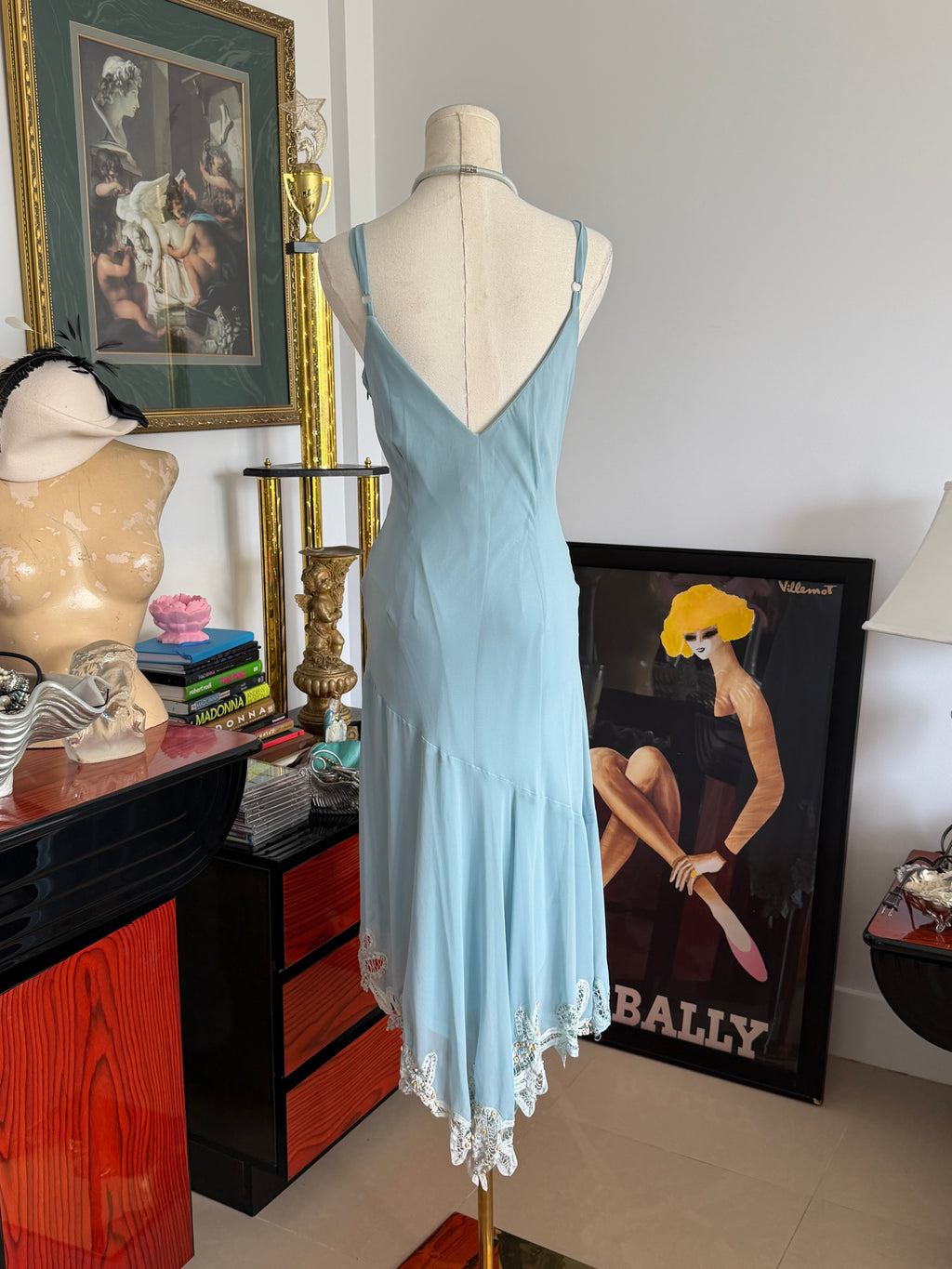 Vintage R&M Richards Ice Blue Beaded Lace Dress | M