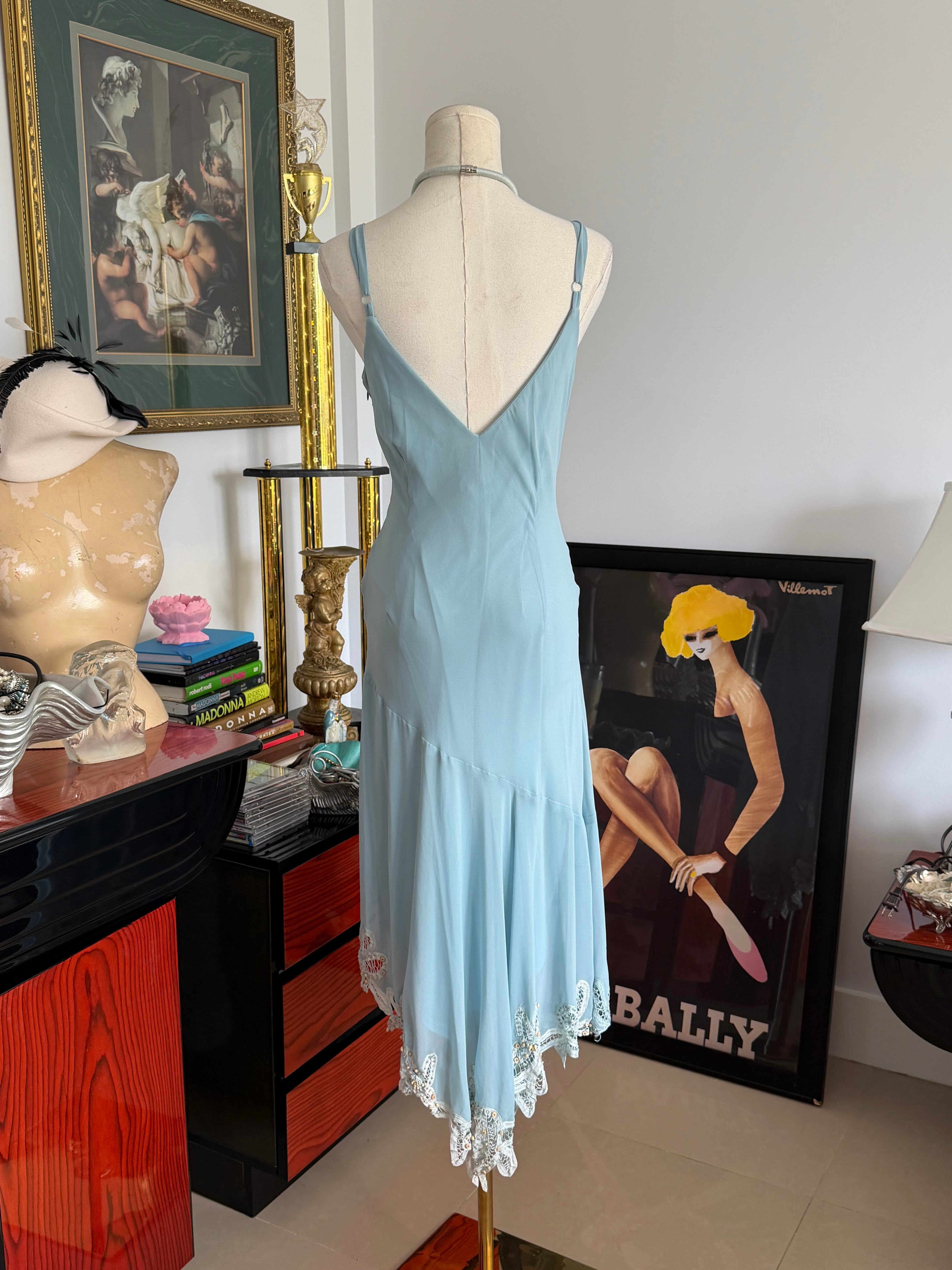 Vintage R&M Richards Ice Blue Beaded Lace Dress | M