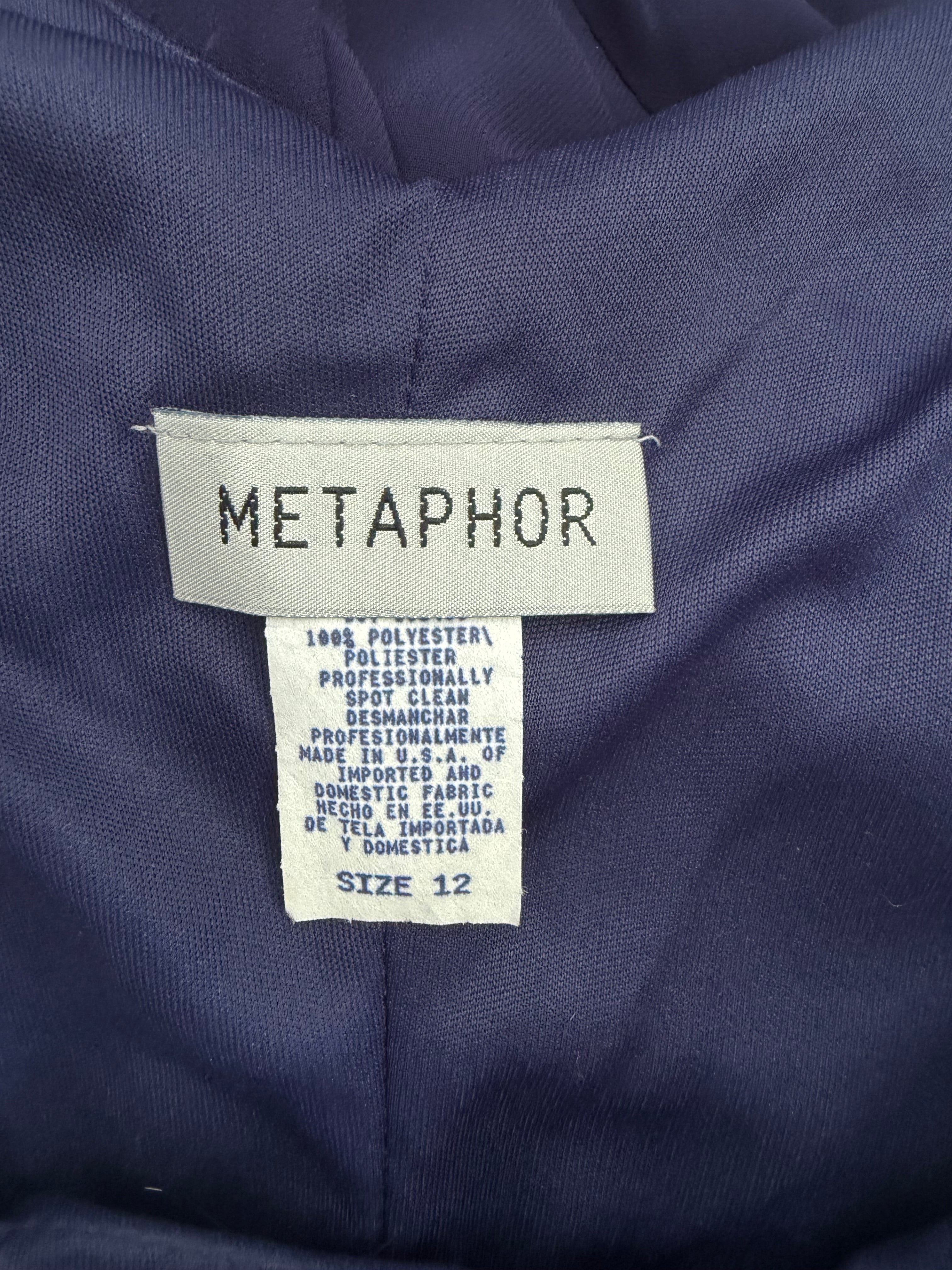 Metaphor navy beaded handkerchief hem evening dress | made in usa | size 12