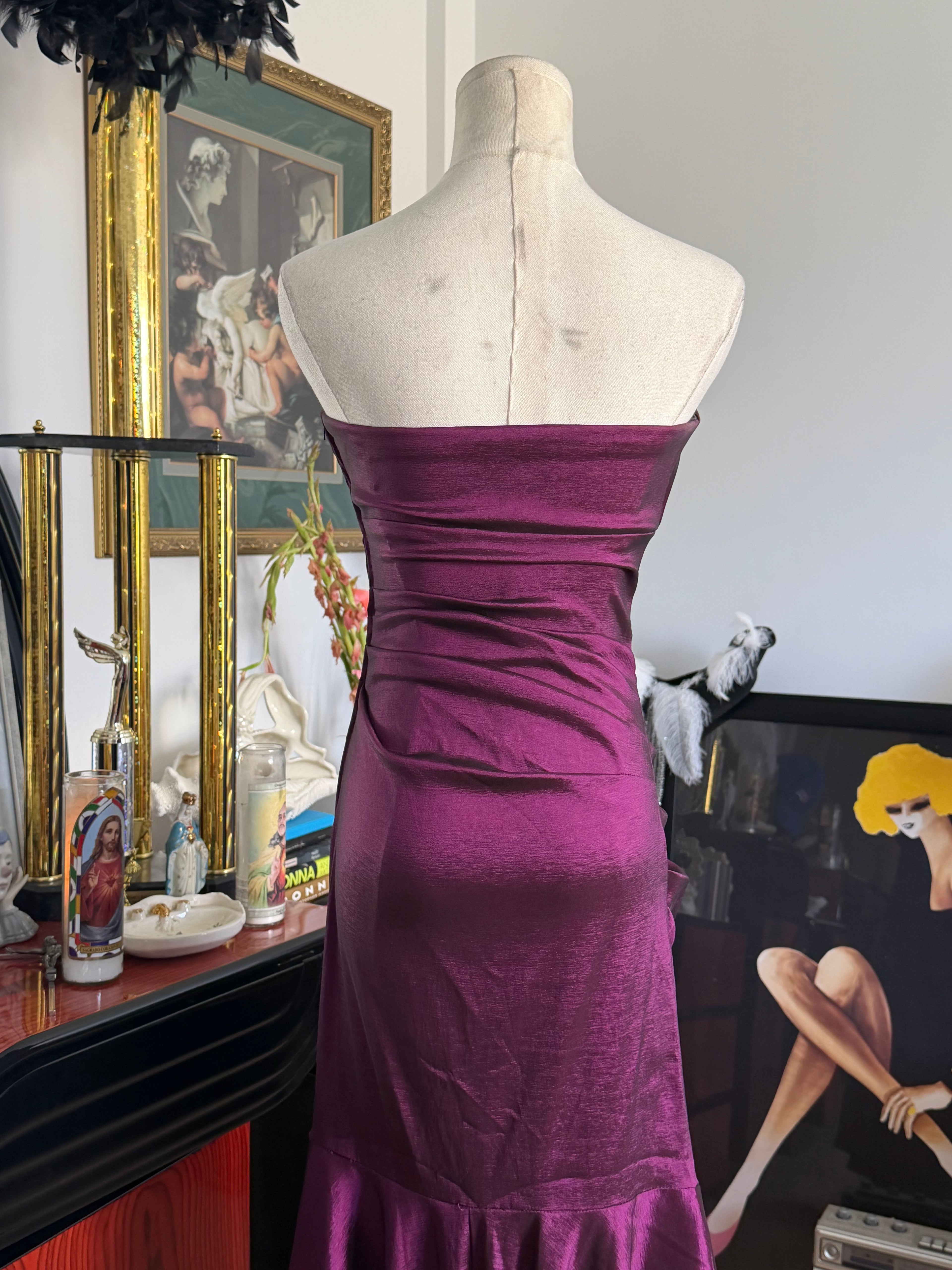 Betsy & Adam Y2K Plum Purple Strapless Mermaid Evening Gown