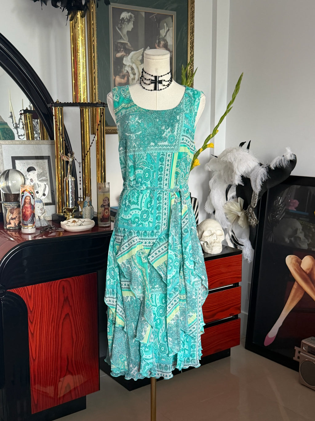 Robbie Bee Paisley Ruffle Midi Dress
