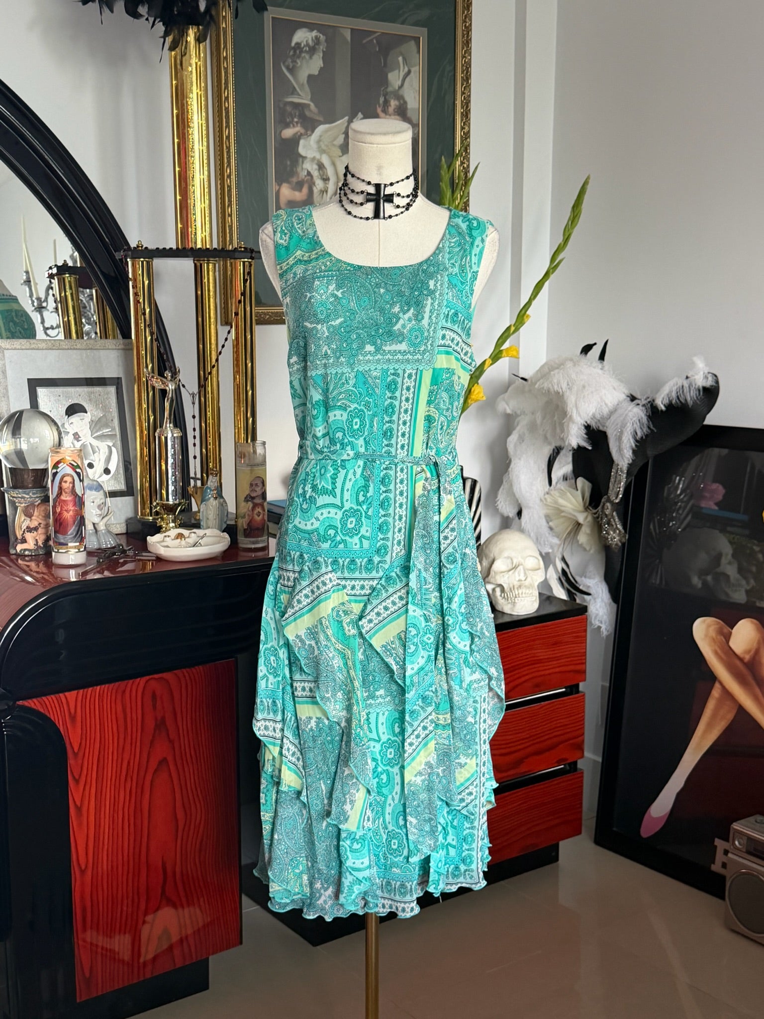 Robbie Bee Paisley Ruffle Midi Dress