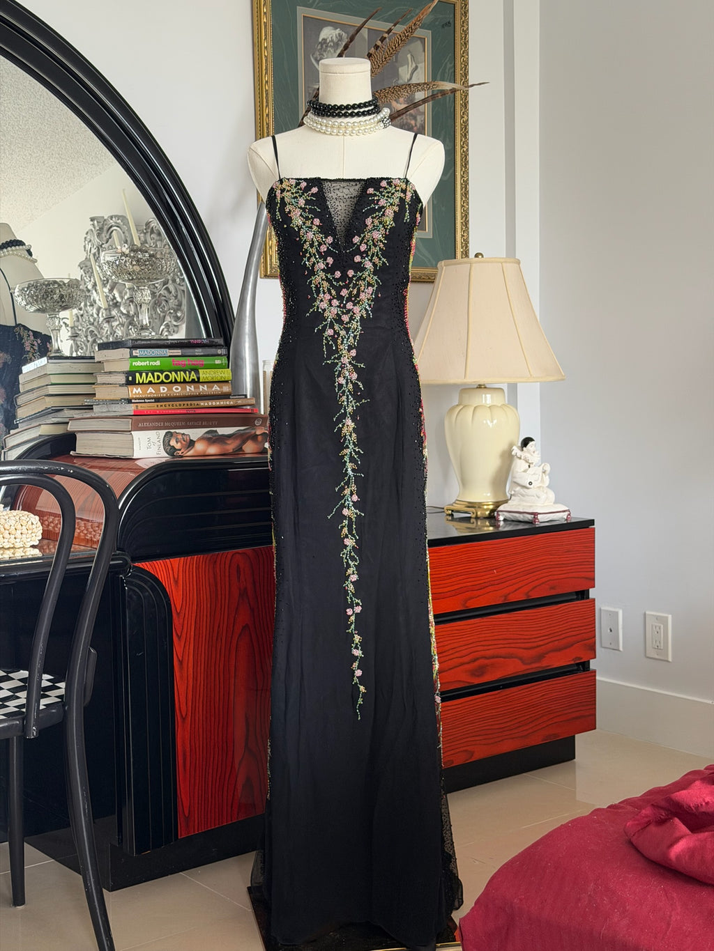 Vintage Beaded Evening Gown with Embroidery