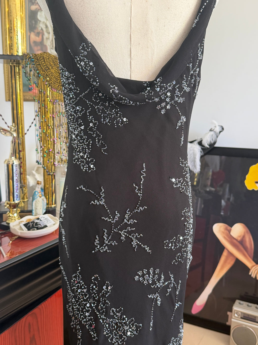 Vintage JKARA New York Black Beaded Evening Dress
