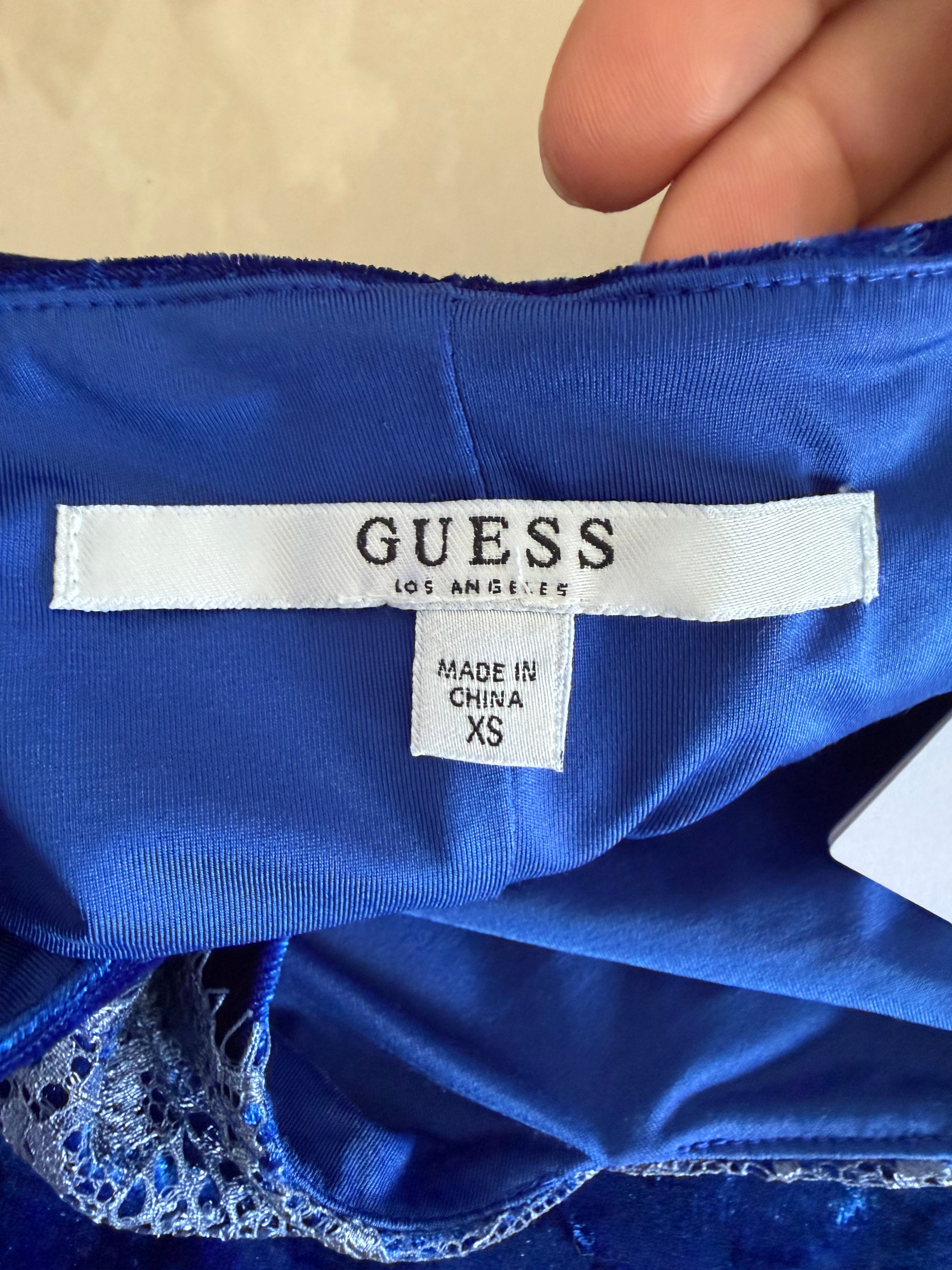 GUESS blue velvet lace slip - XS-S
