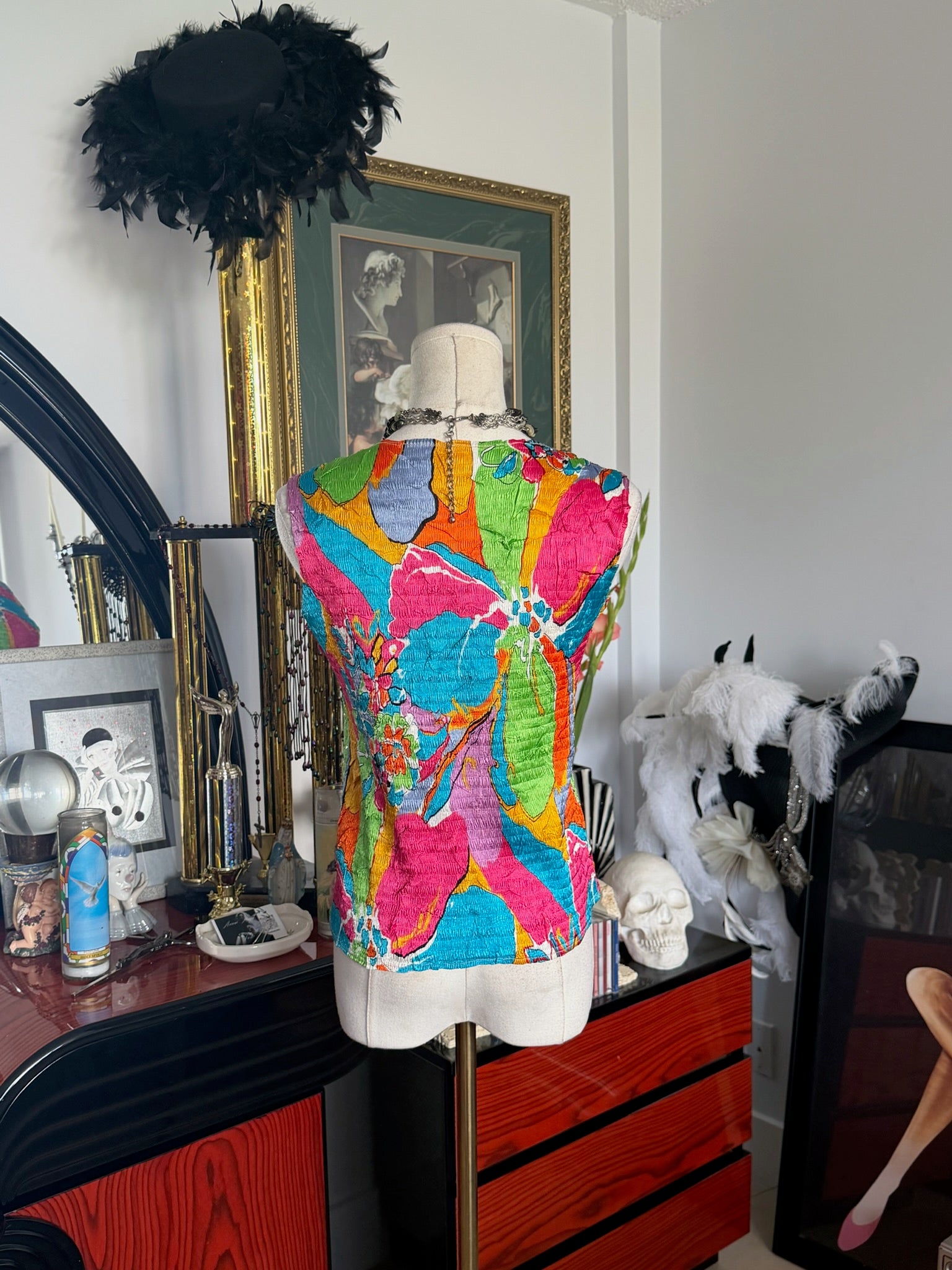 Colorful Abstract Smocked Art Top