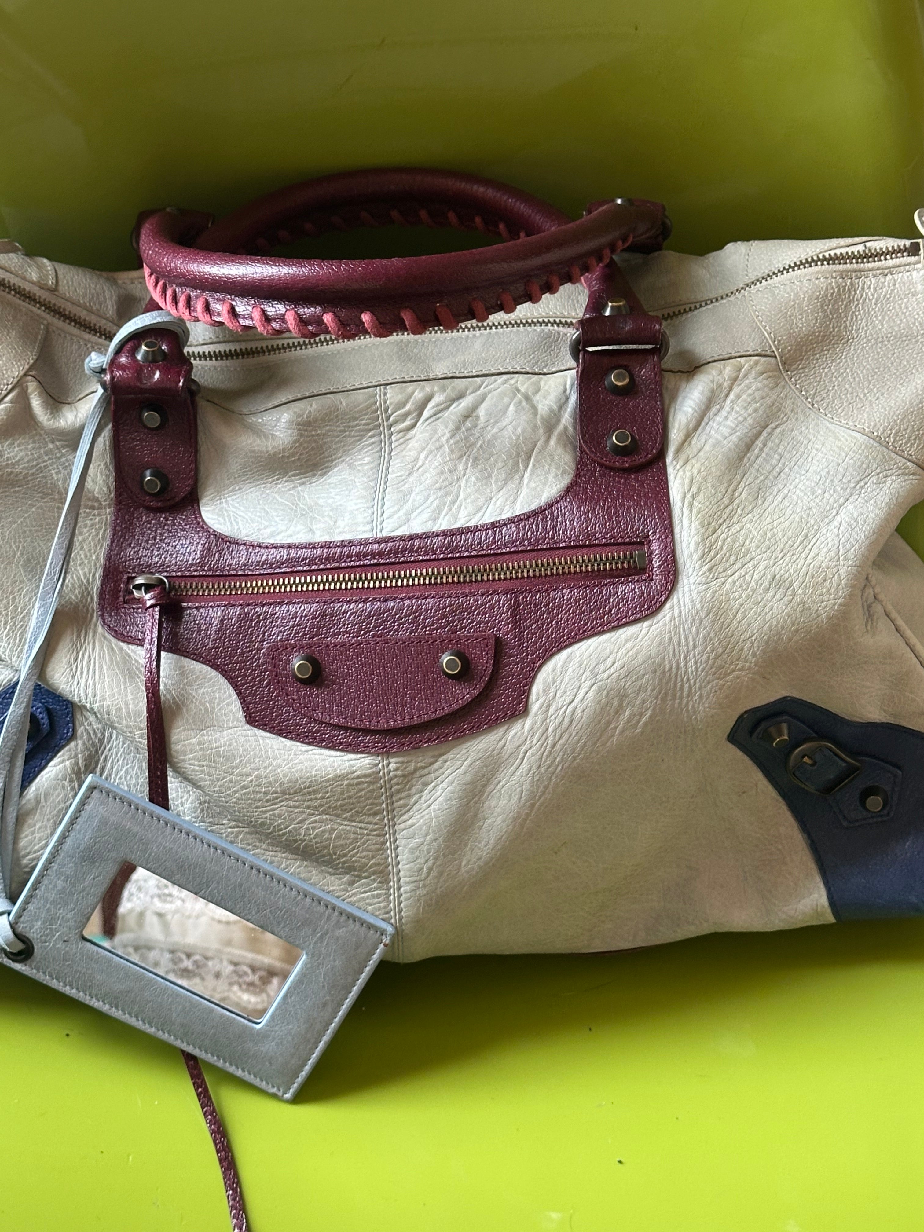 Balenciaga City Bag – Tricolor Cream, Burgundy & Navy (Giant Weekender Size)