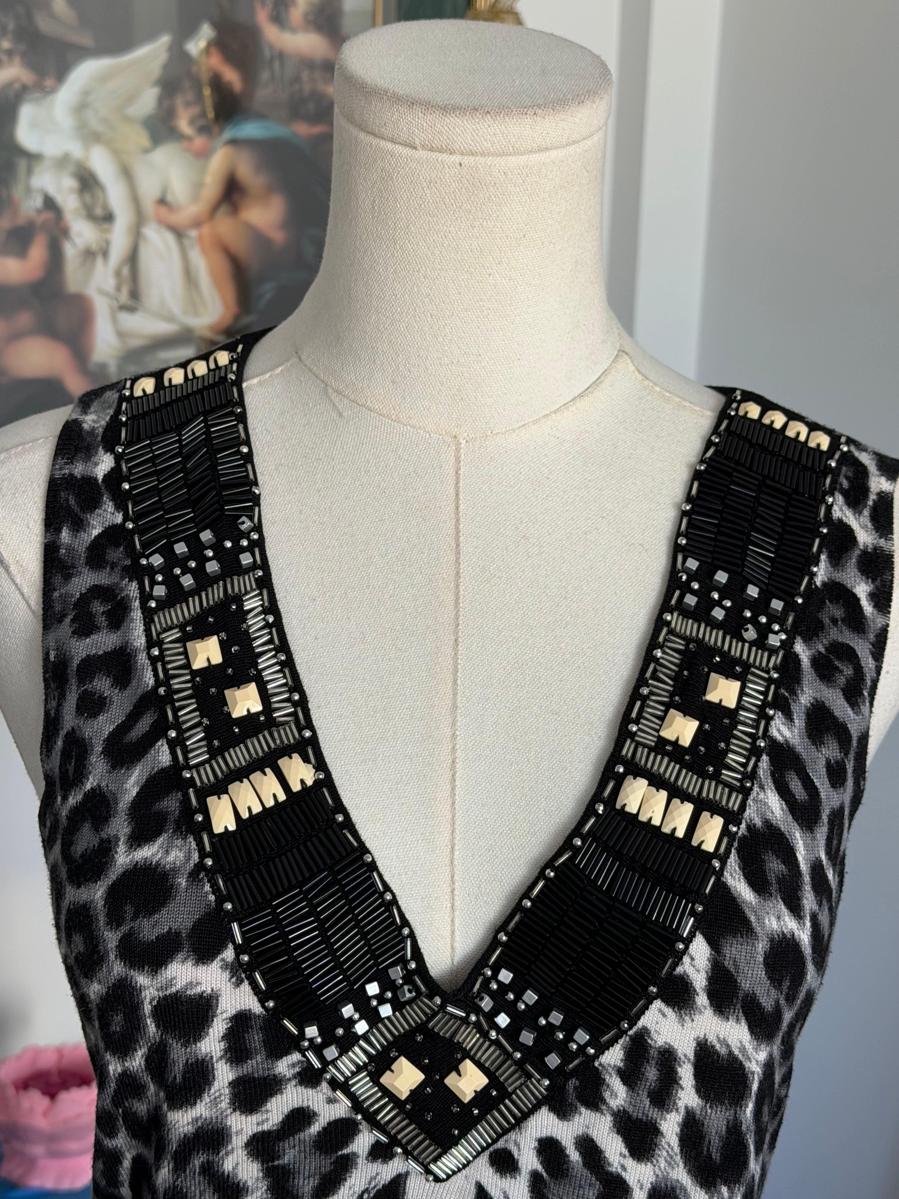 Y2K Beaded Leopard Print Tank-M