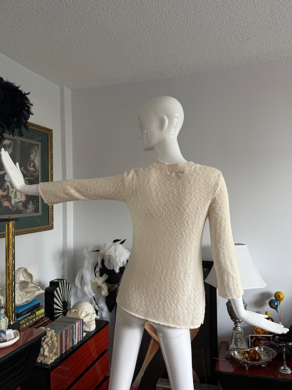 Tommy Bahama Cream Textured Knit Tunic Sweater Top