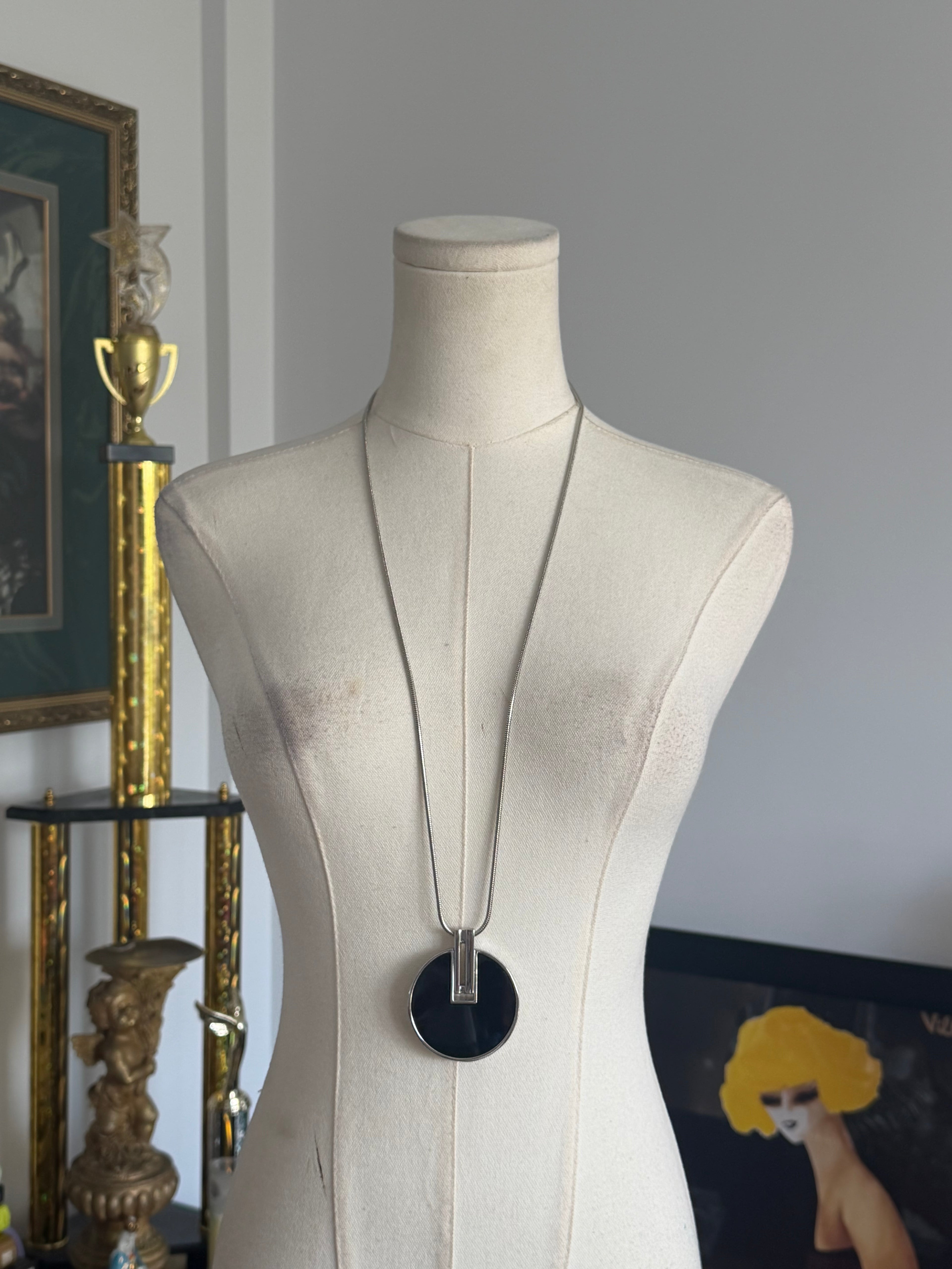 Vintage Modernist Black Enamel Pendant