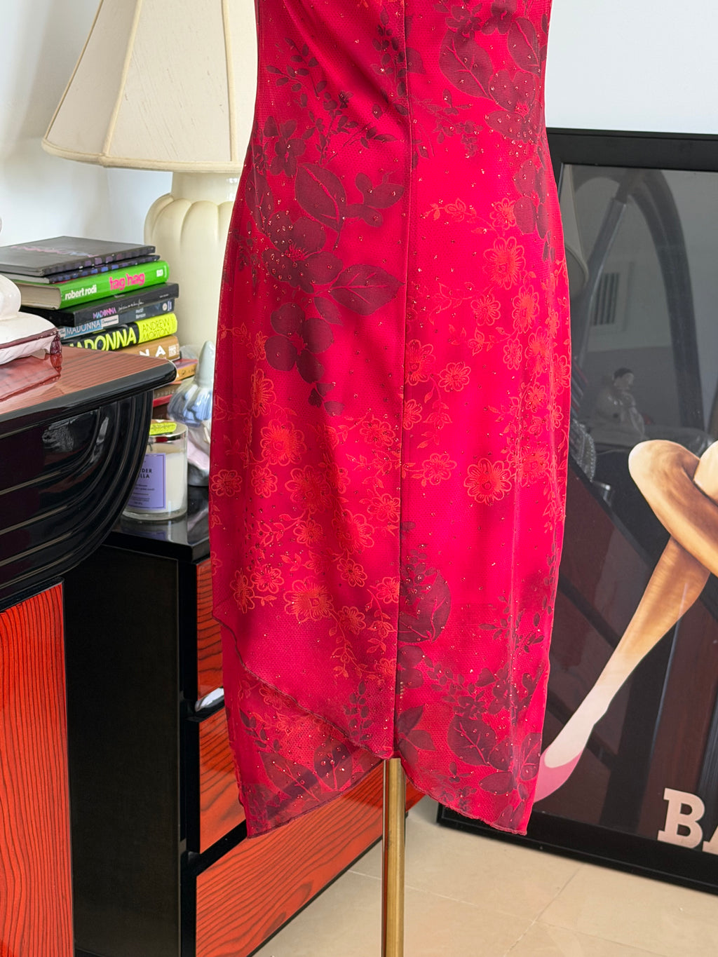 Vintage Y2K Red Floral Slip Dress