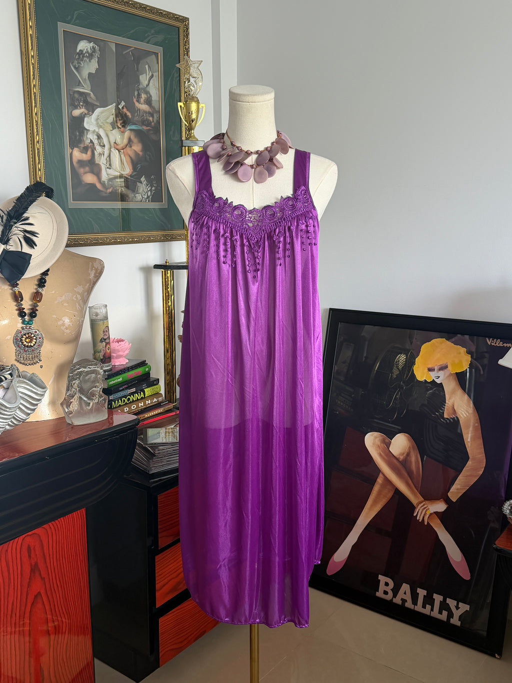 Vintage Purple  Lace Sheer Slip Dress