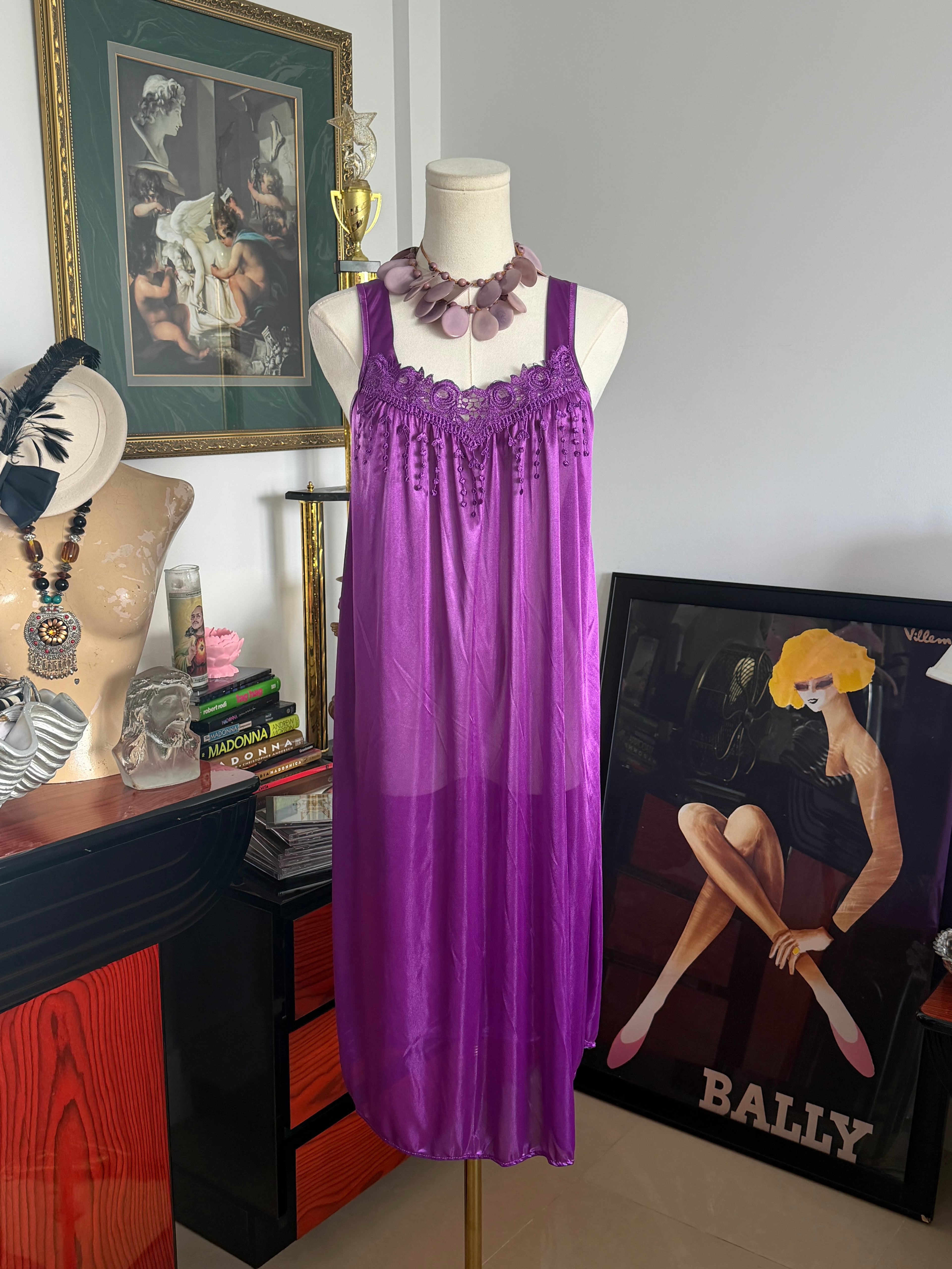 Vintage Purple  Lace Sheer Slip Dress
