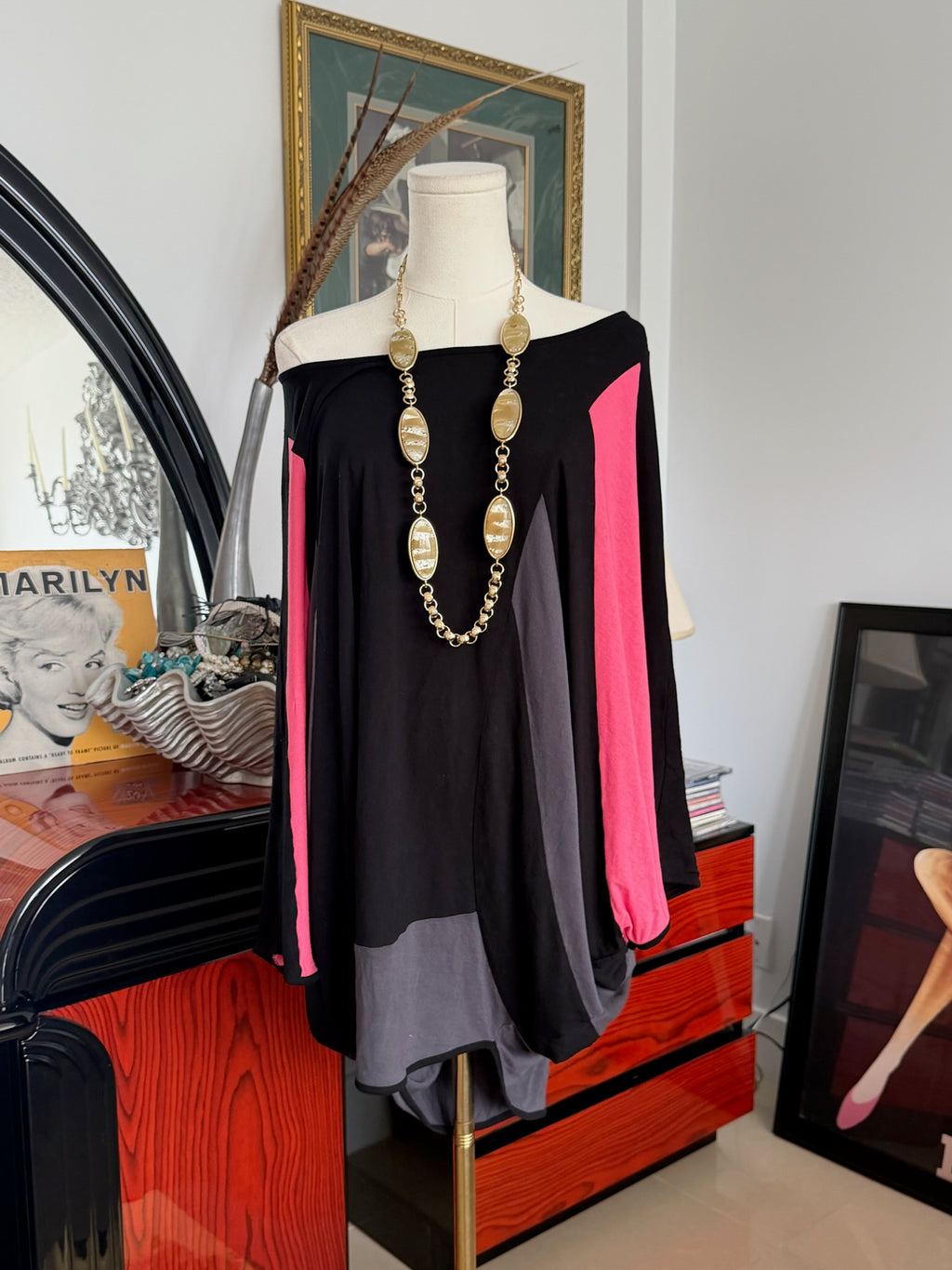 Oversized Colorblock Off-Shoulder Top