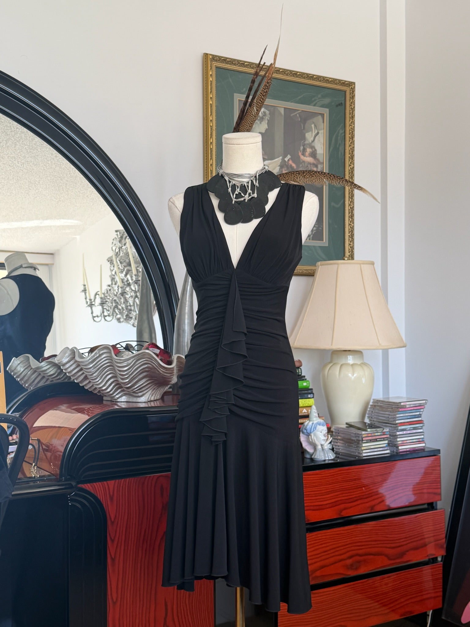 Black Ruched Midi Dress