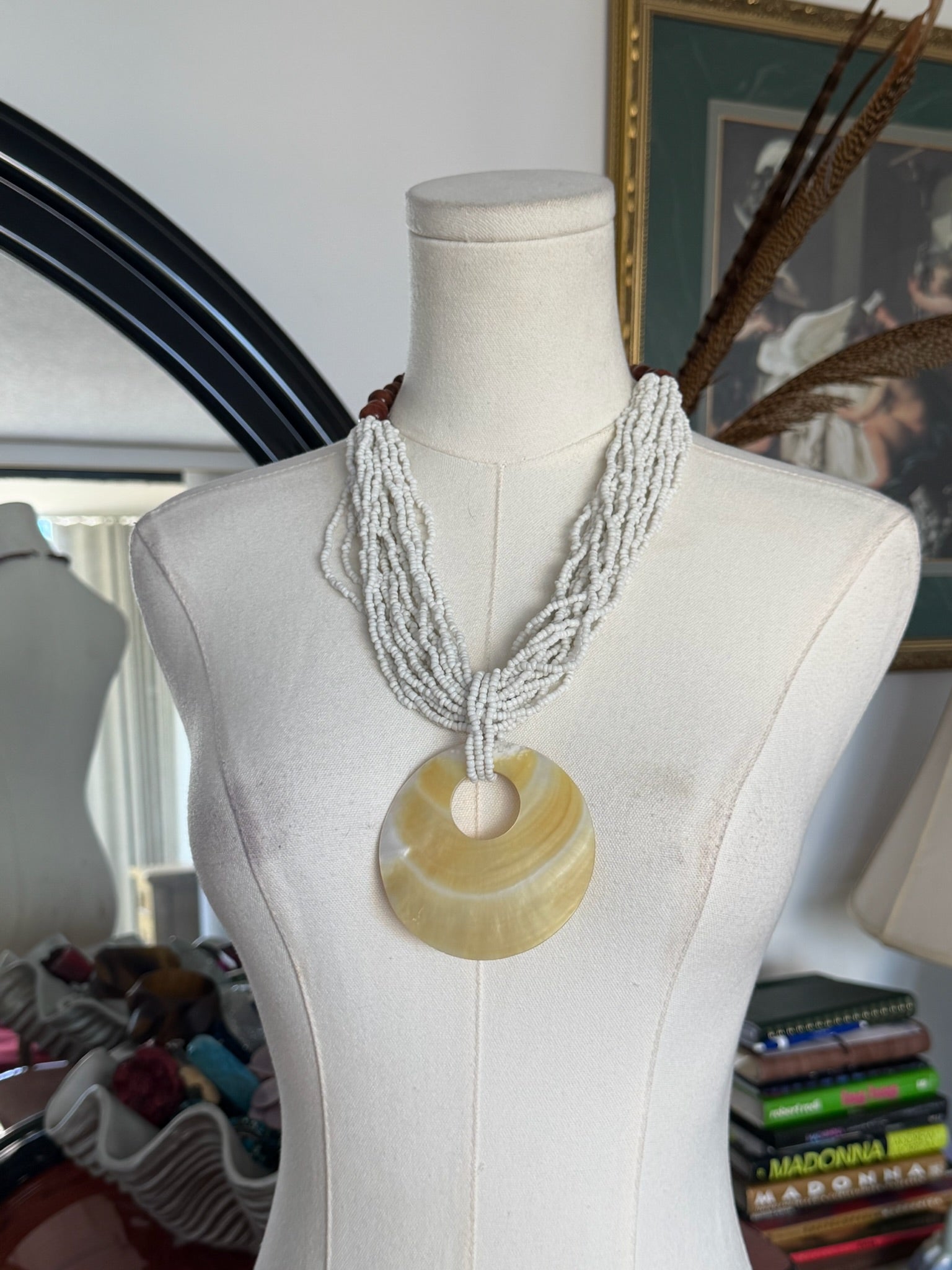 White Beaded Pendant Necklace