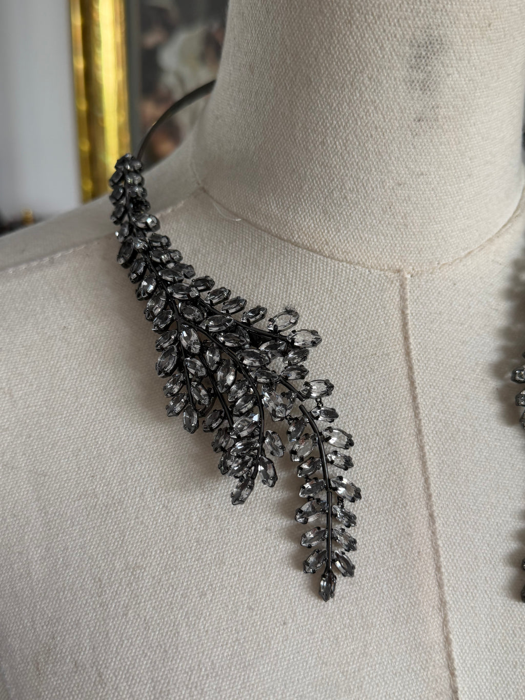 BCBG Max Azria Smoky Crystal Statement Leaf Necklace