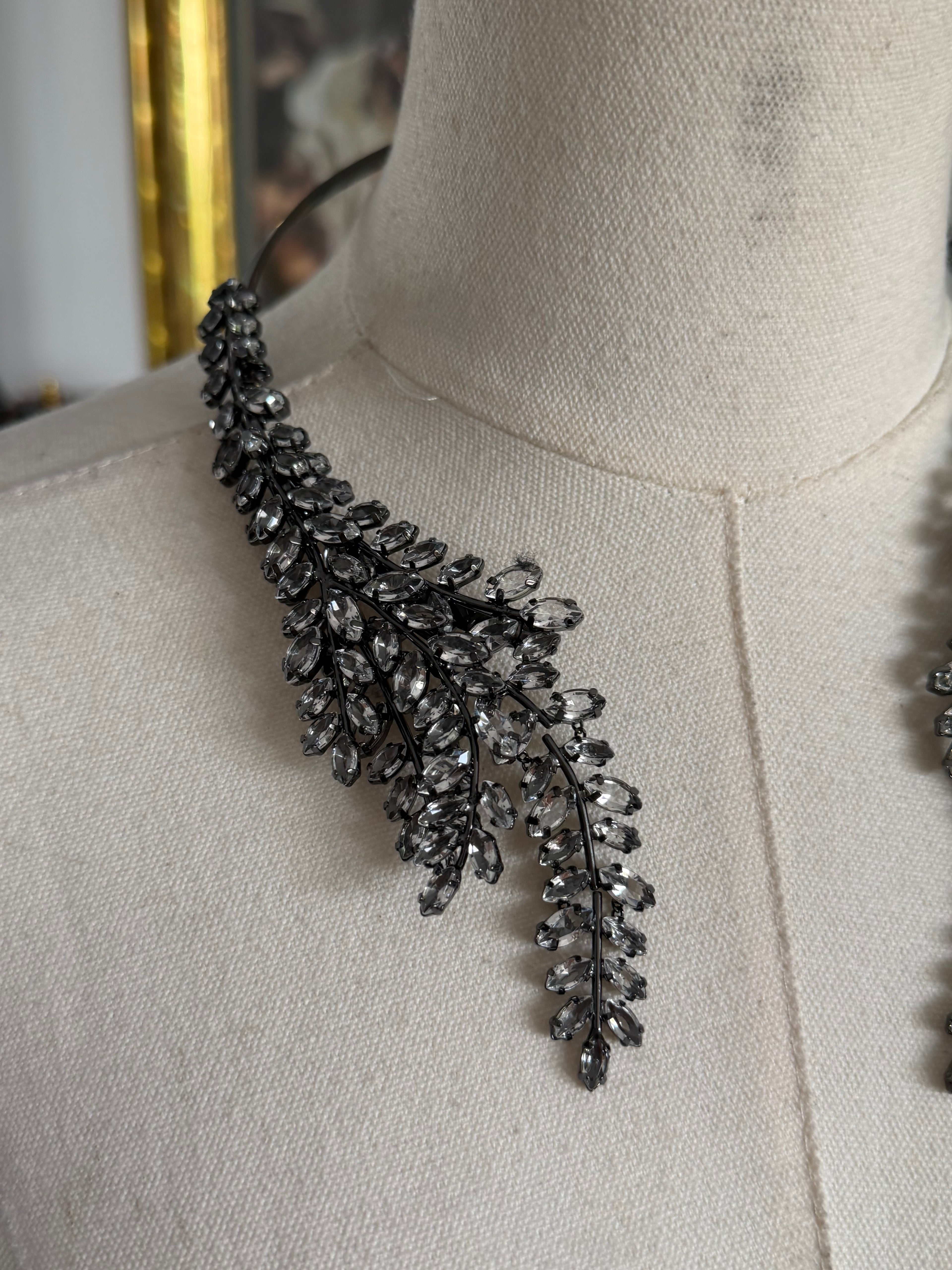 BCBG Max Azria Smoky Crystal Statement Leaf Necklace