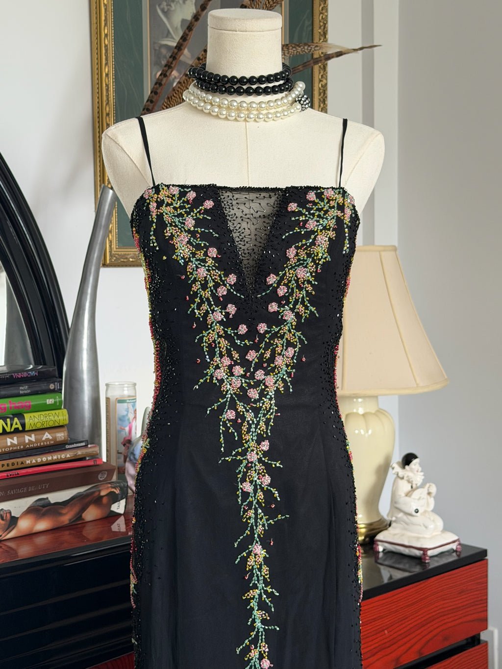 Vintage Beaded Evening Gown with Embroidery