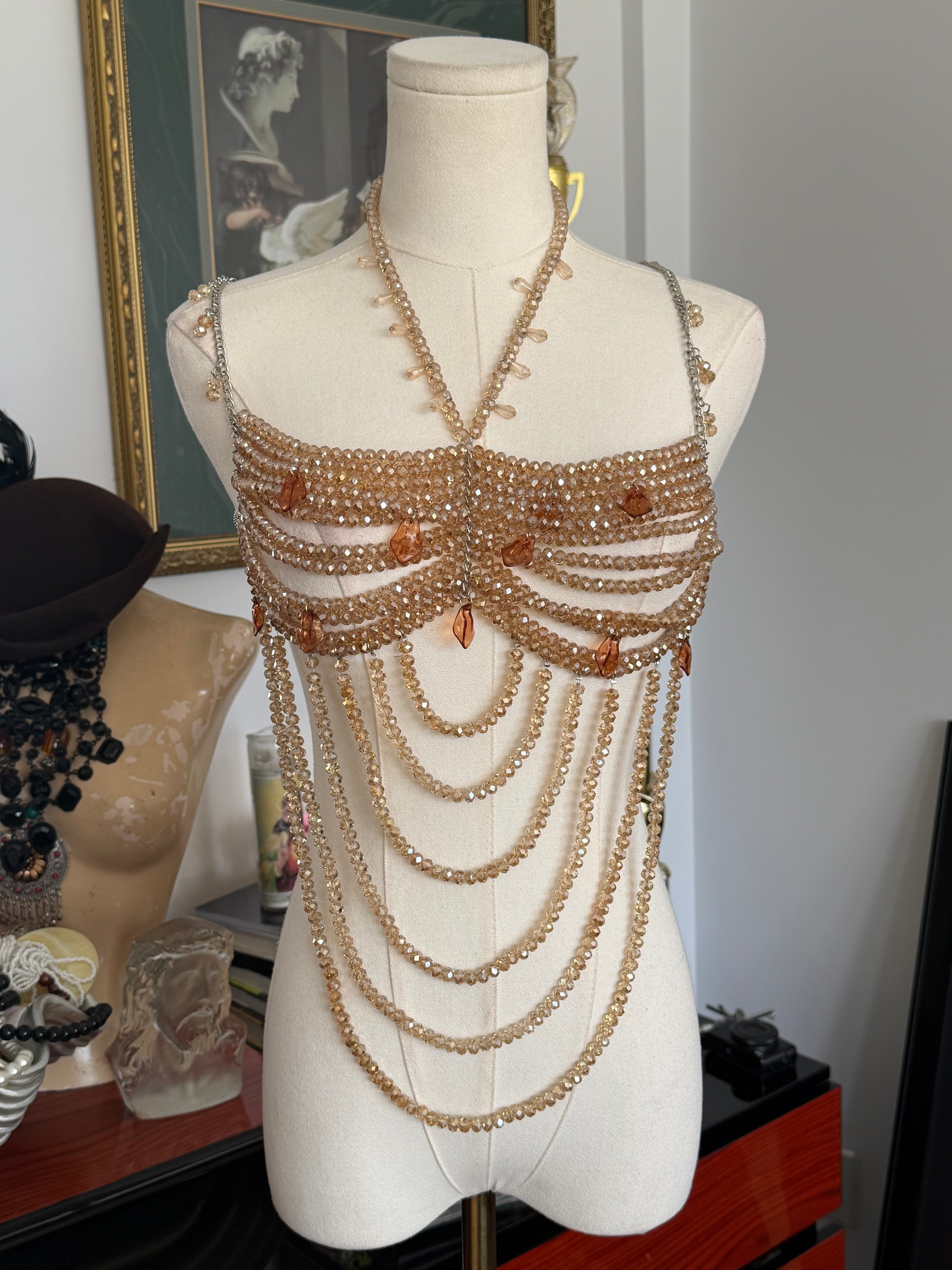 Handmade Crystal Draped Body Chain Top – XS