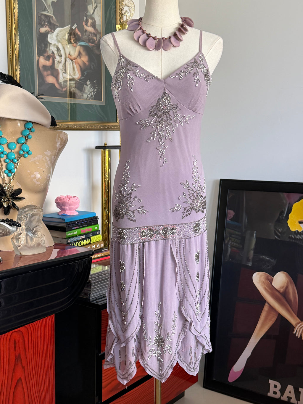 Sue Wong  Lavender Beaded Silk Dress- 8