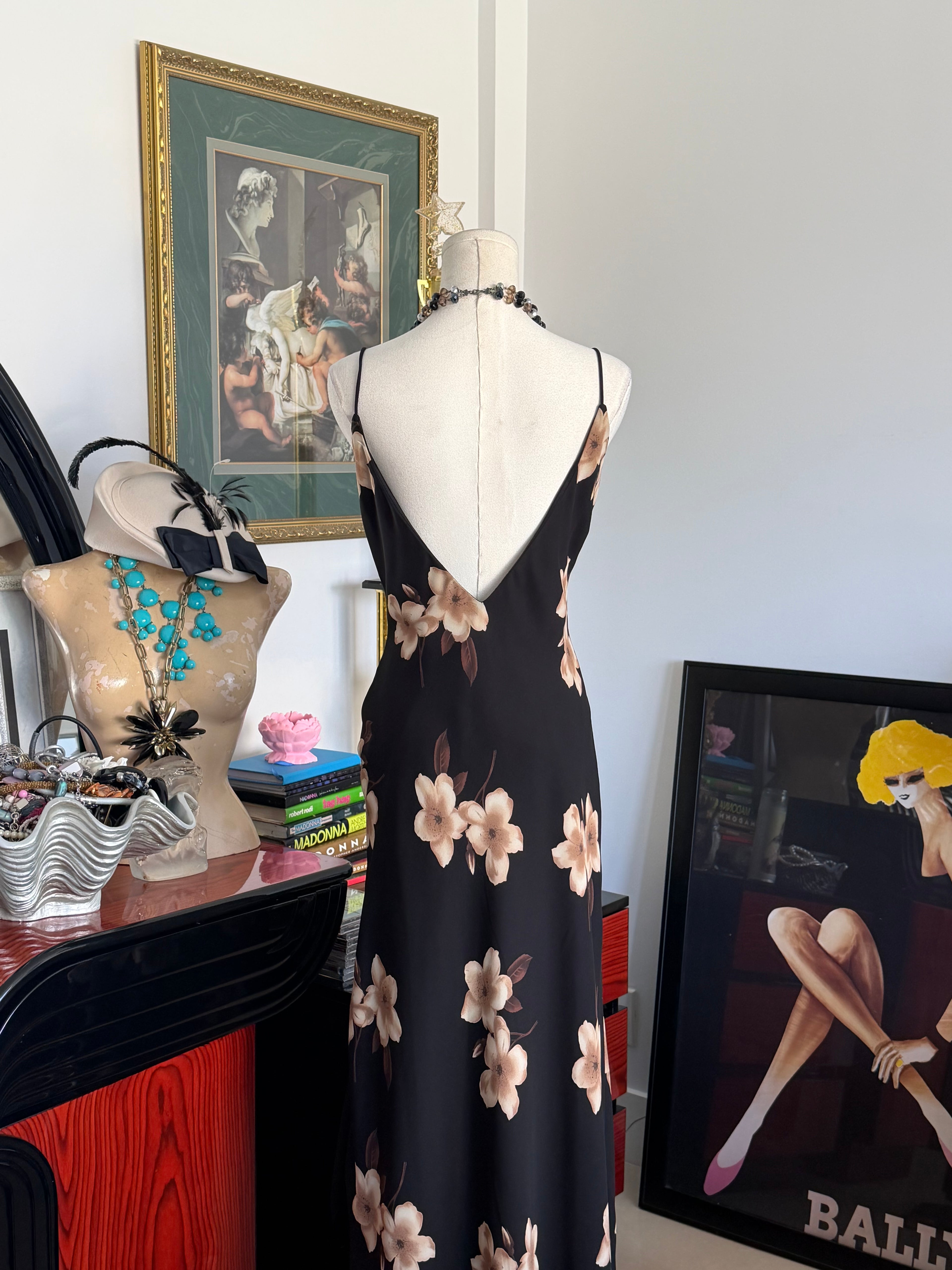 Vintage Rhapsody Black Floral Slip Dress S-M