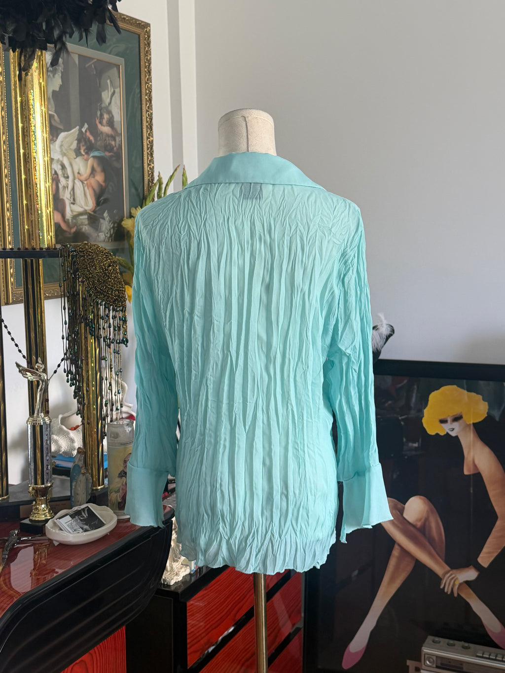 Style & Co. Aqua Blue Ruffle Lace Blouse | Romantic Victorian-Inspired Top | Size 14