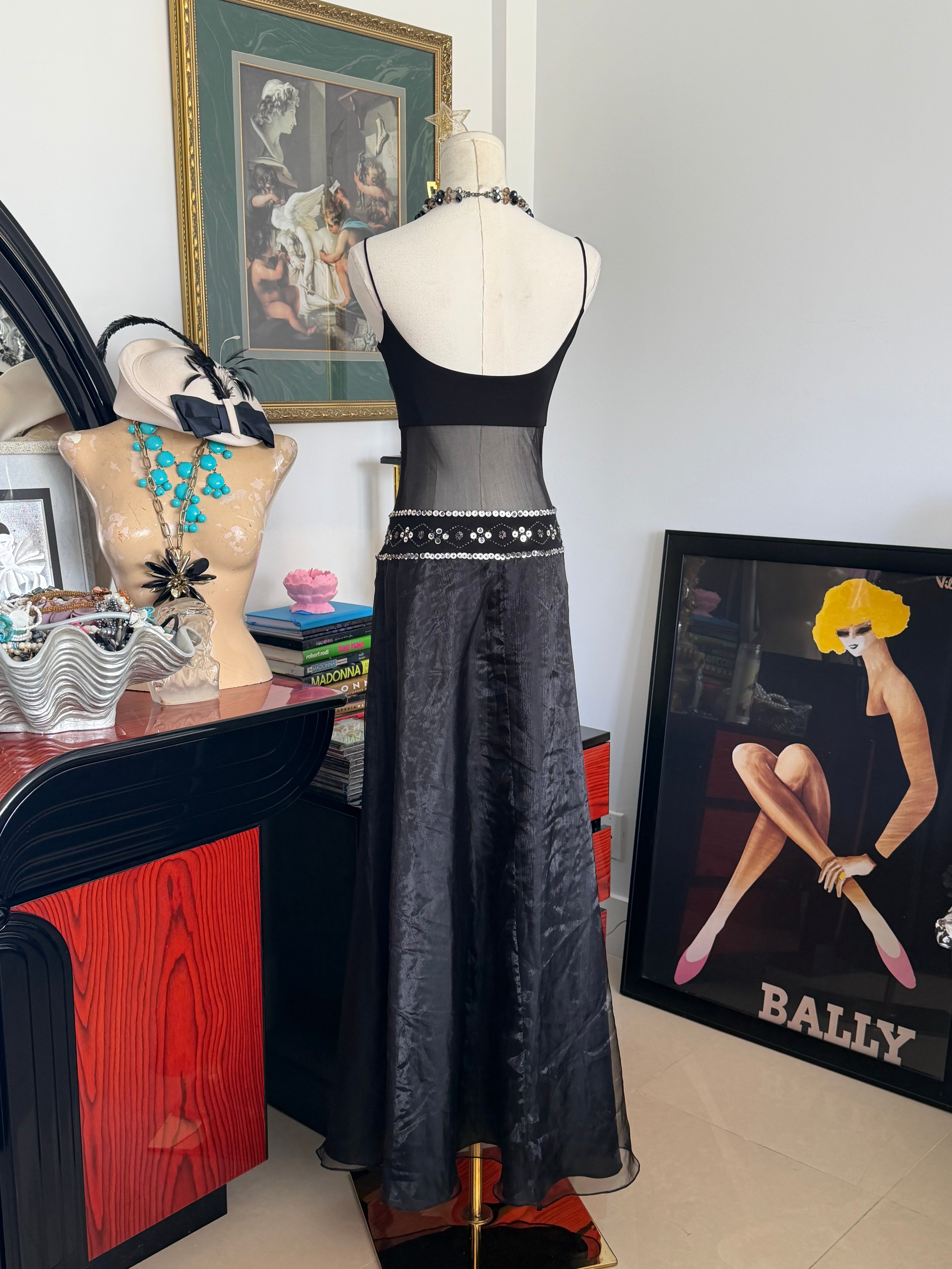 Vintage Frederick’s of Hollywood Sheer Panel Black Gown