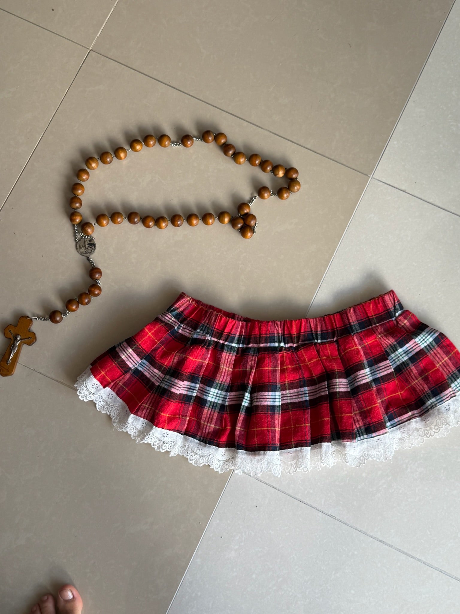 Red Plaid Ruffle Mini Skirt M-L