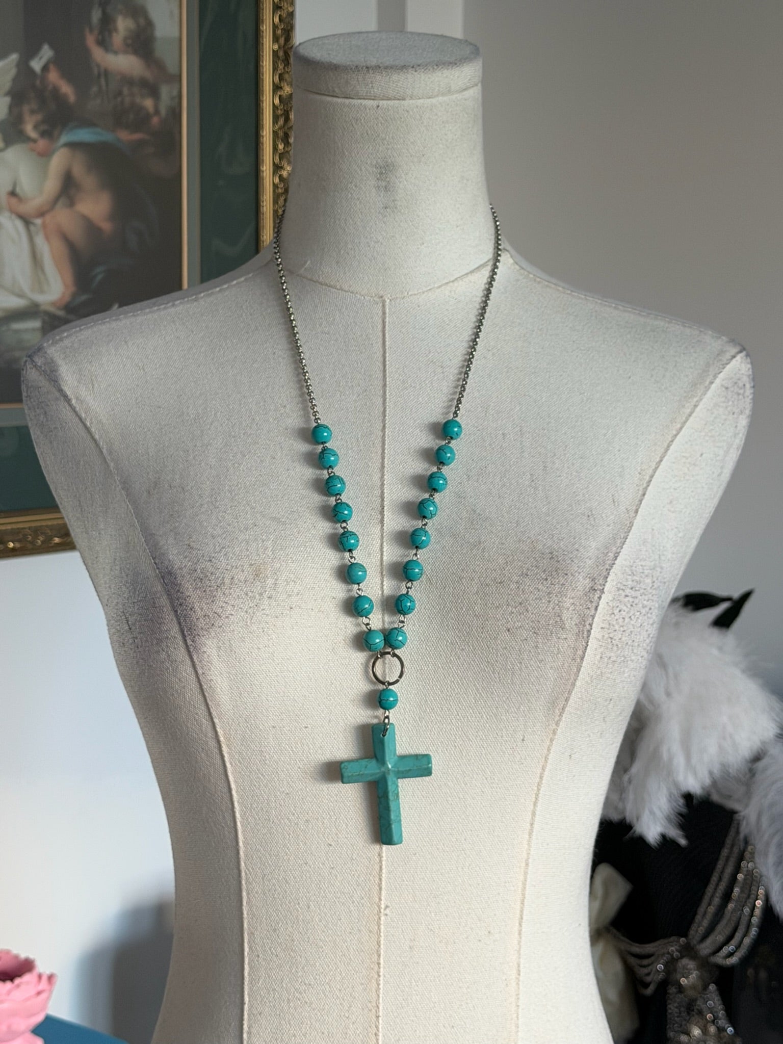 Turquoise Cross Pendant Statement Necklace