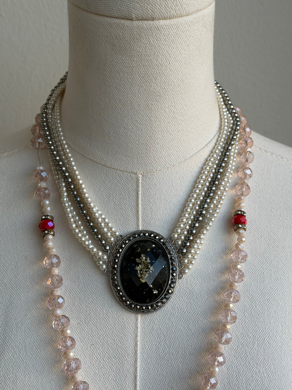 Baroque Pearl & Black Cameo Statement Necklace