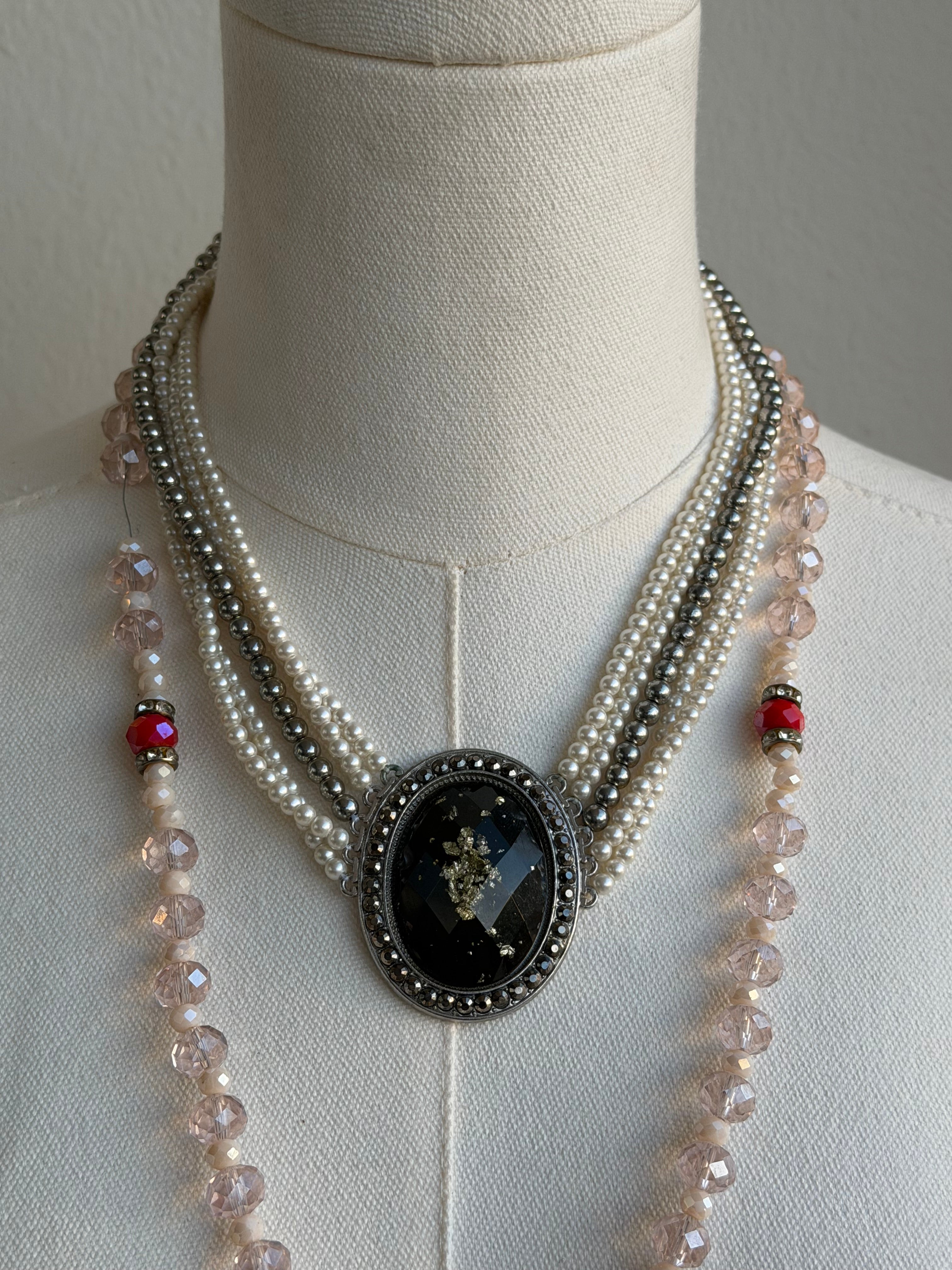 Baroque Pearl & Black Cameo Statement Necklace