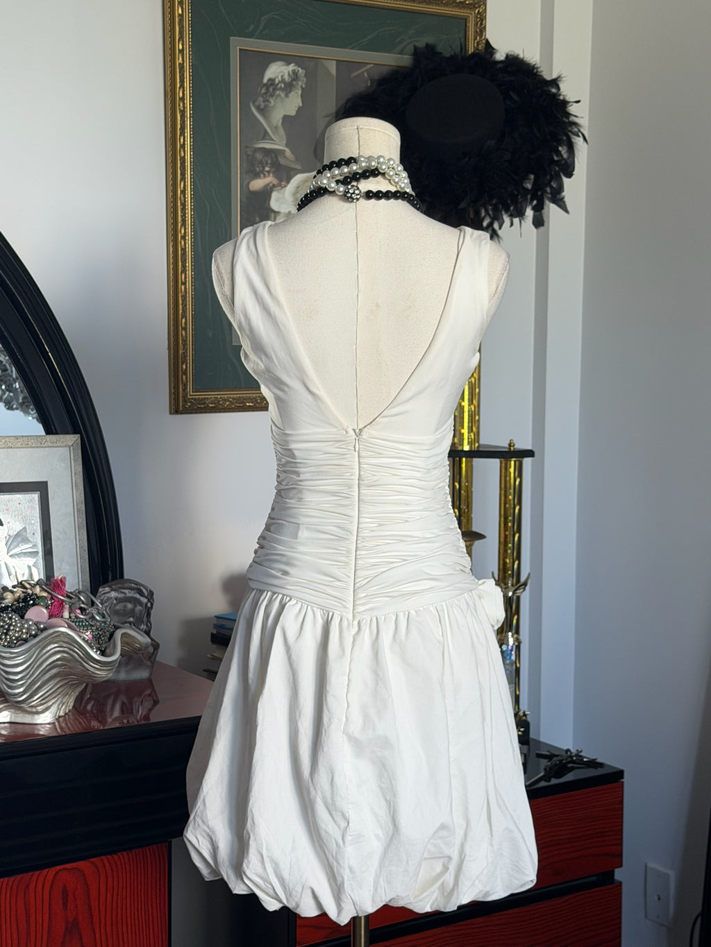 Laundry by Shelli Segal White Ruched Bubble Hem Dress