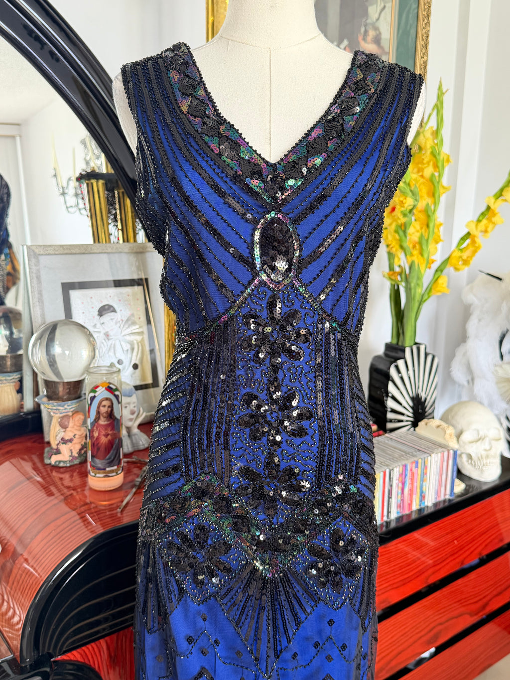 Roxy Art Deco Beaded Fringe Cocktail Dress