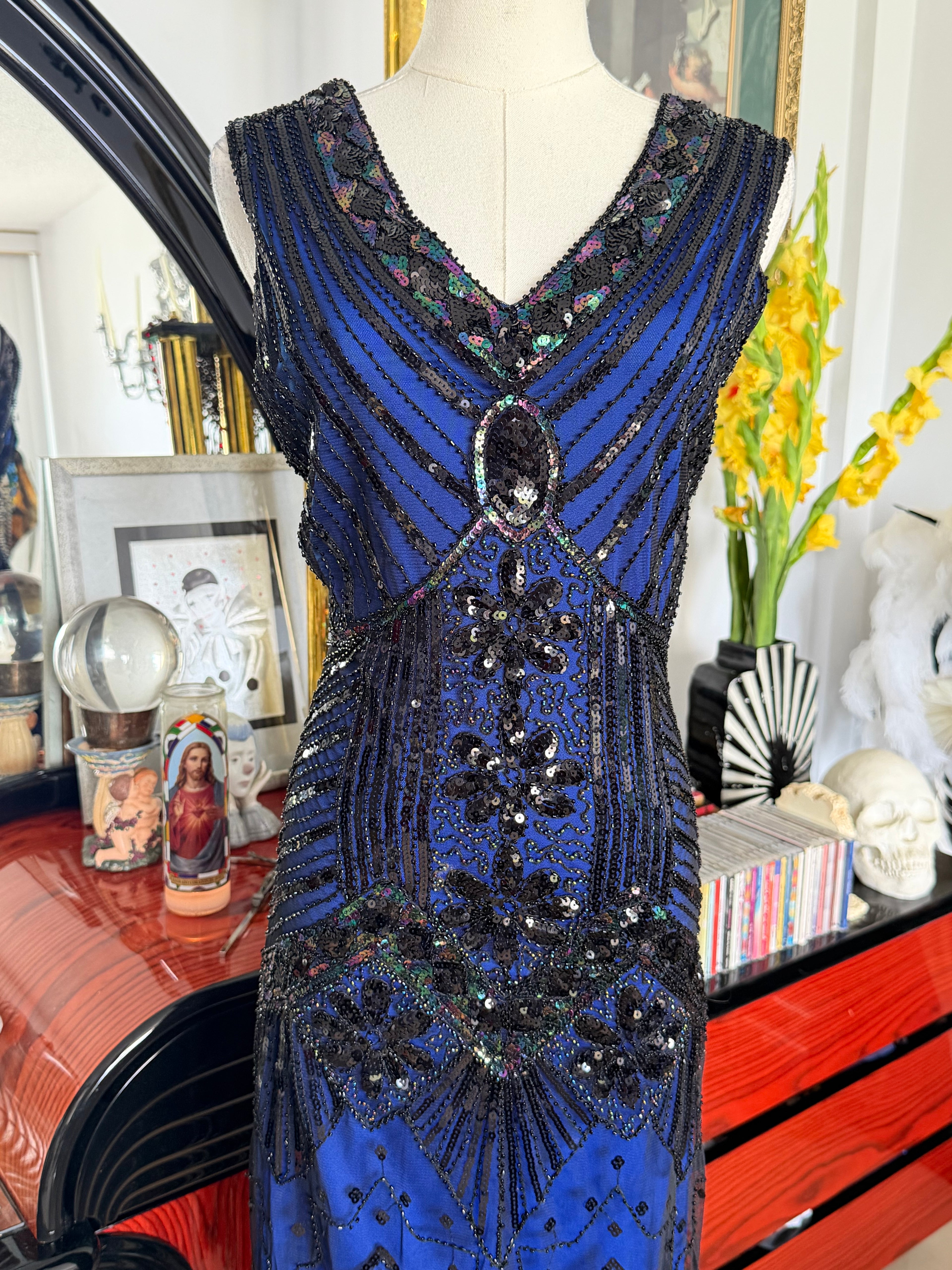 Roxy Art Deco Beaded Fringe Cocktail Dress