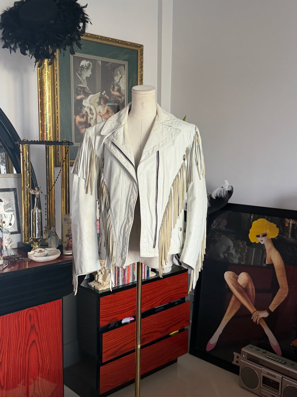 Vintage Reed White Fringe Leather Moto Jacket | Made in USA