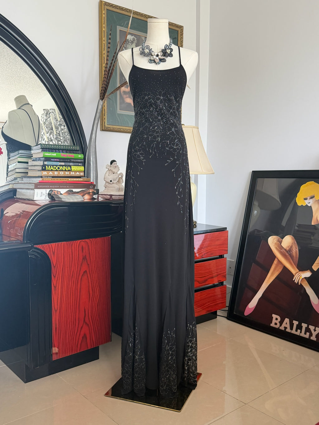 Vintage Black Beaded Evening Gown
