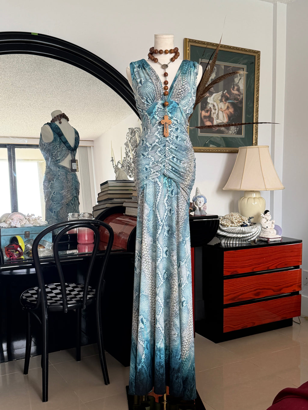 Roberto Cavalli 2005 Python Print Ruched Cut-Out Gown (NWT, Size S)