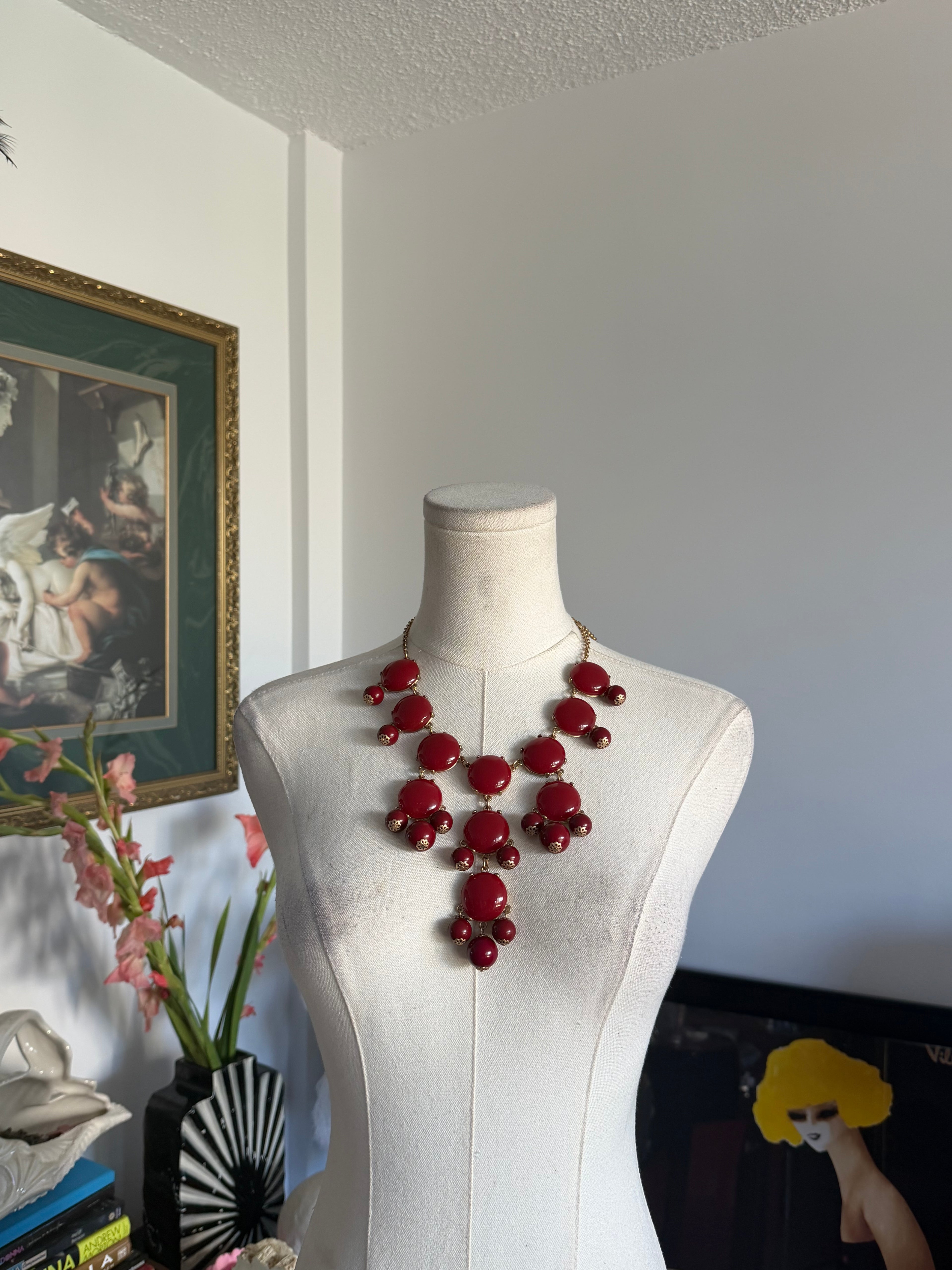 Red Convertible Statement Necklace