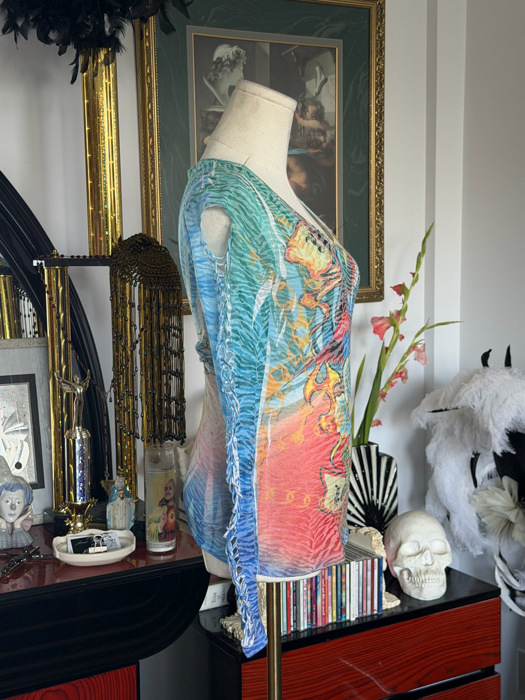 Y2K Tattoo Print Cutout Long Sleeve Top