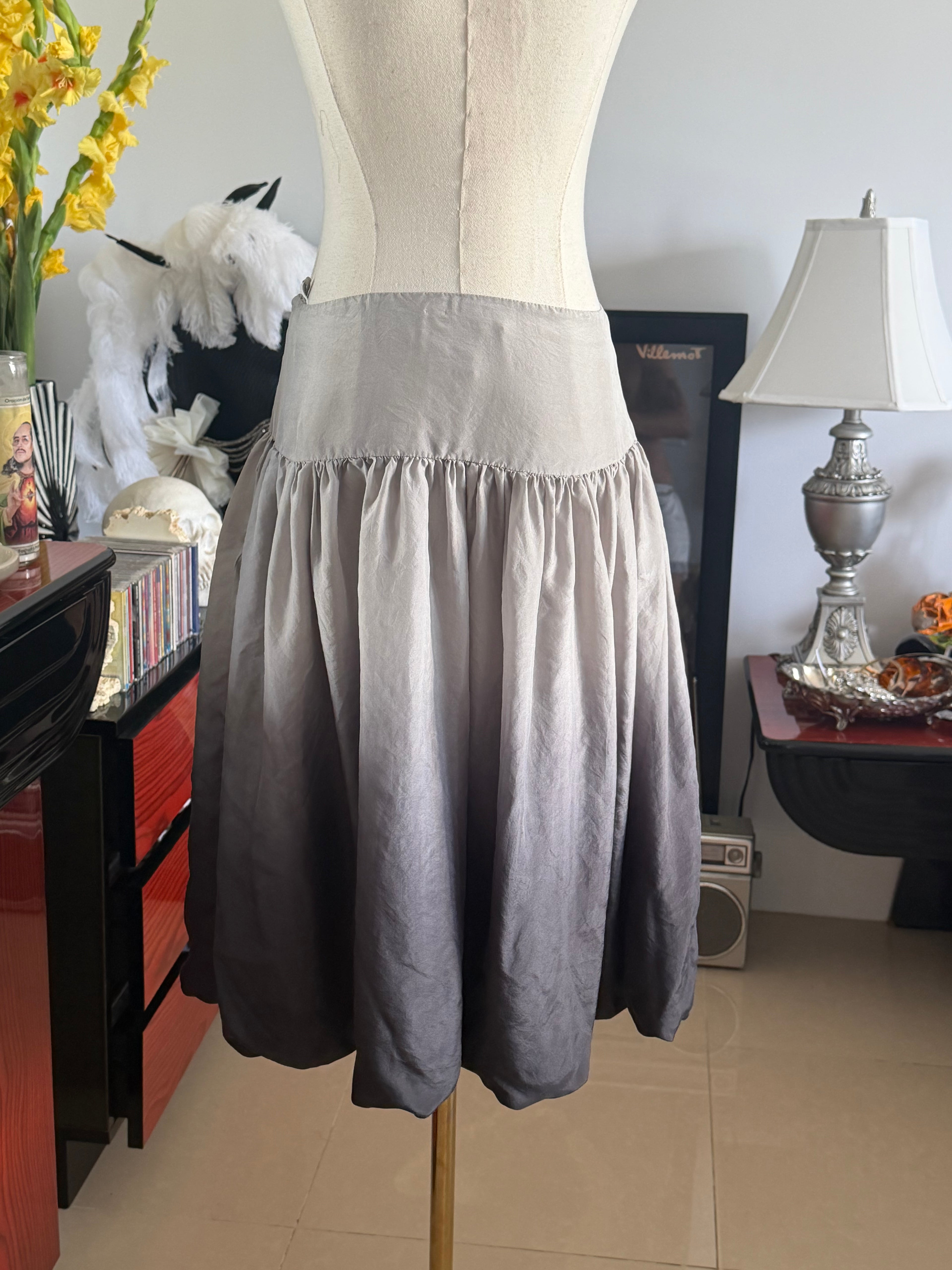 WD.NY 100% Silk Gray Drop Waist Skirt | Y2K Minimalist Midi Skirt | Size 6