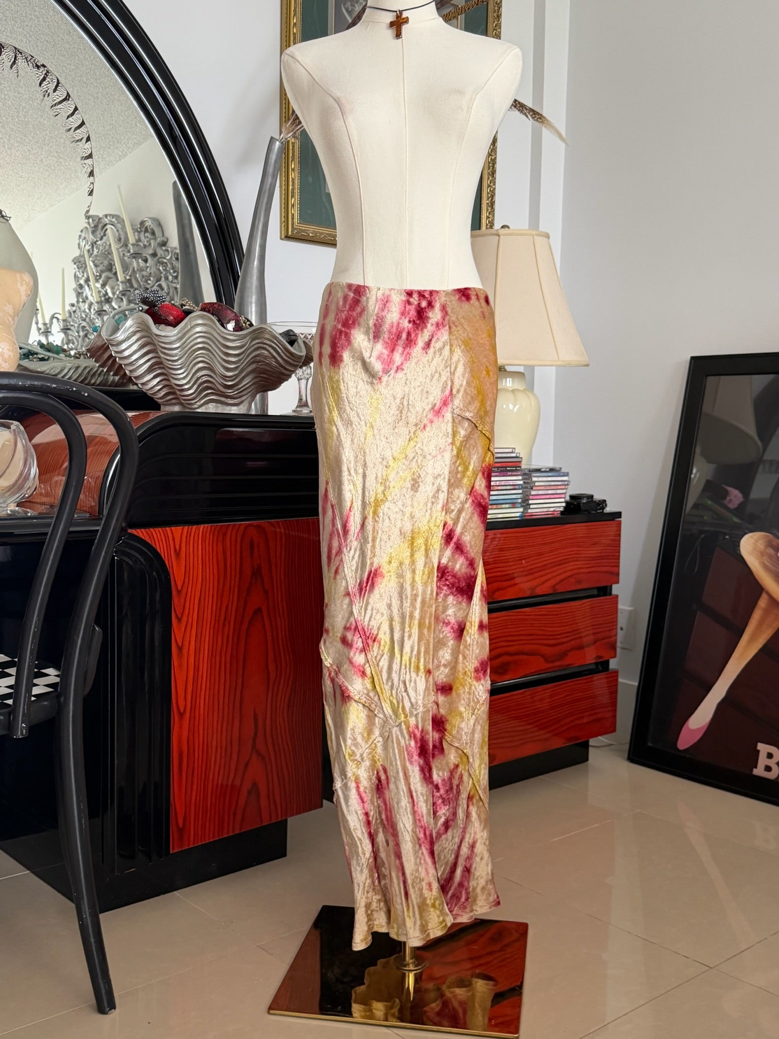 Free people velvet tie-dye midi skirt XS