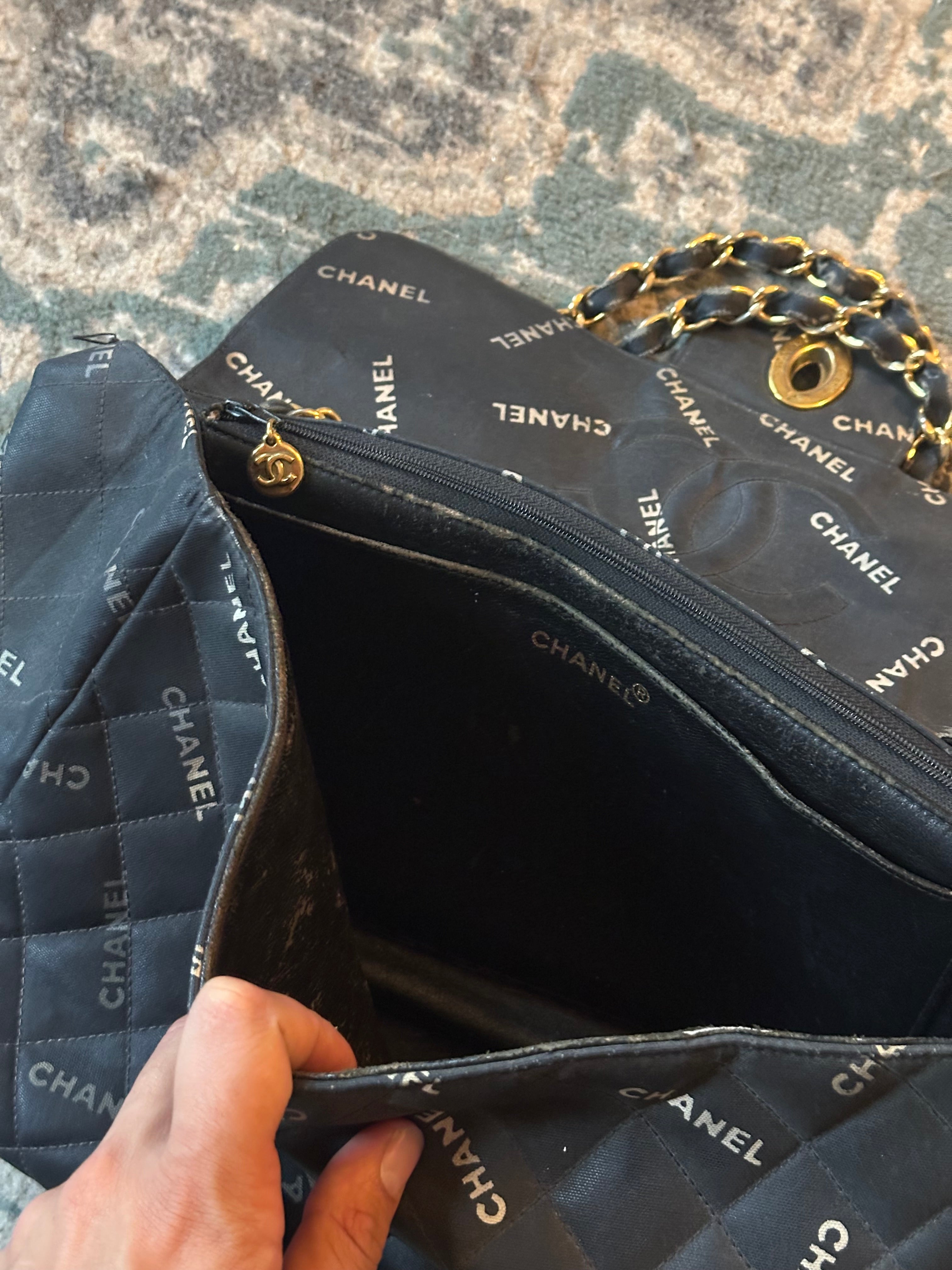 Chanel Black Quilted Canvas Logo Print Maxi XL Flap Bag