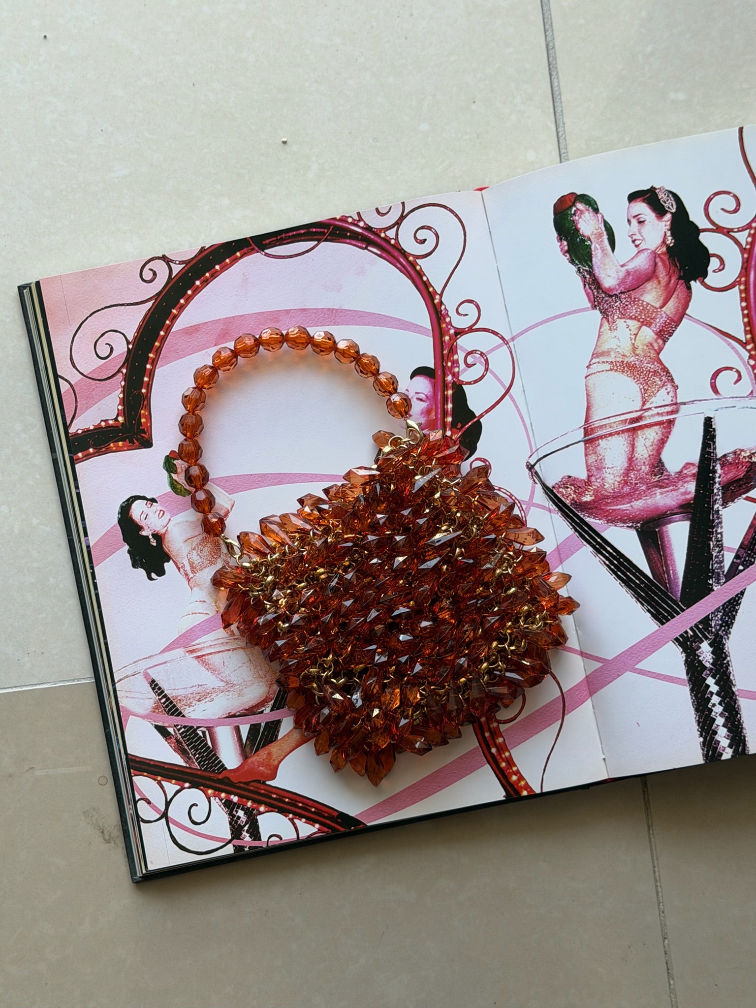 Vintage Amber Crystal Beaded Mini Handbag