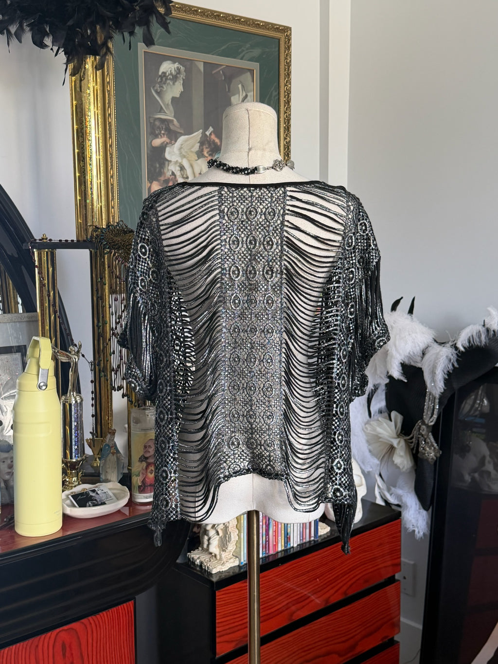 Metallic Open Knit Crochet Fringe Top | Sheer Layering Piece | S-L